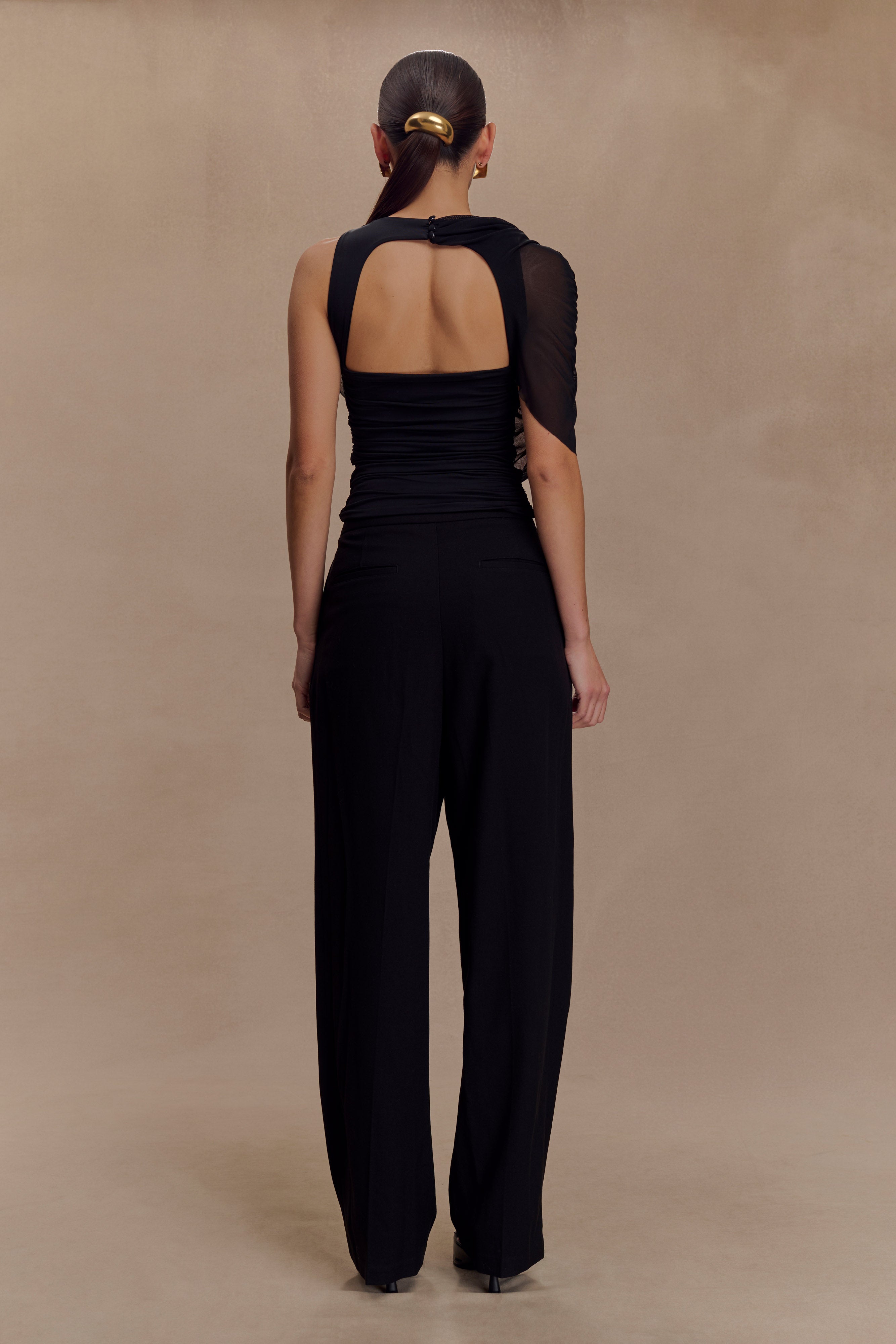 Pruedance Slinky Draped Top With Mesh Overlay - Black、mySite、solidvoid