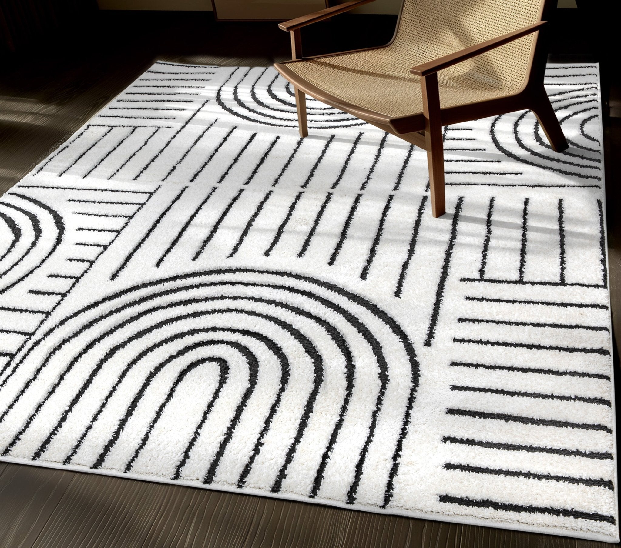 Rainbow Shag Geometric Ivory Black High-Low Rug、mySite、gigharbornorthrealestate