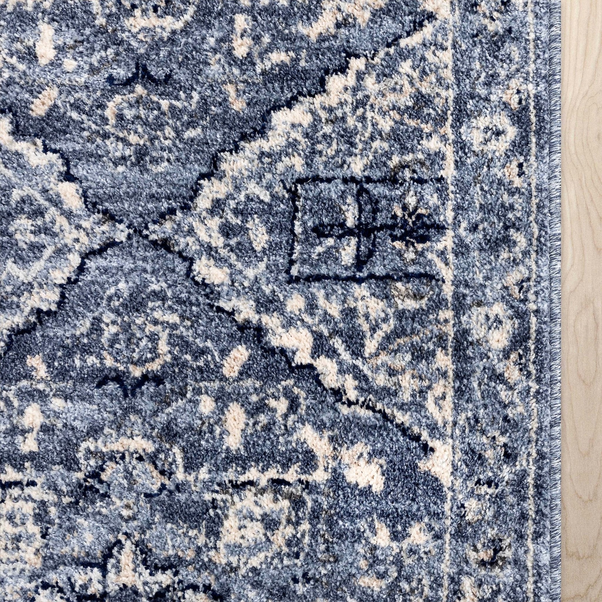 Custom Size Runner Camilla Farmhouse Medallion Denim Blue Choose Your Width x Choose Your Length Hallway Runner Rug、mySite、gigharbornorthrealestate