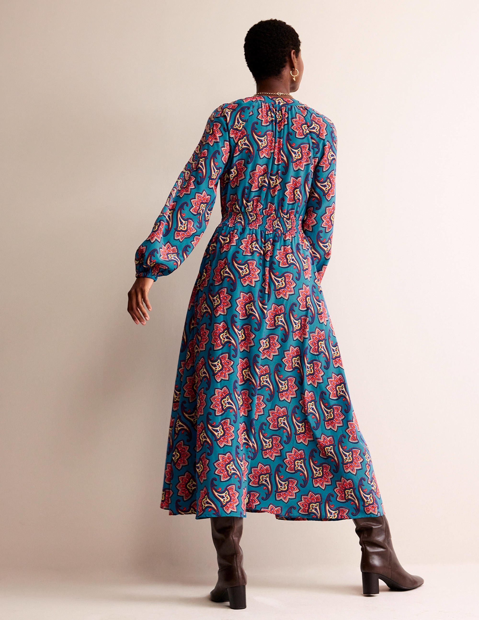  Border Print Raglan Midi Dress-Aegean Blue, Paisley Amaryllis、mySite、ashleygrahame