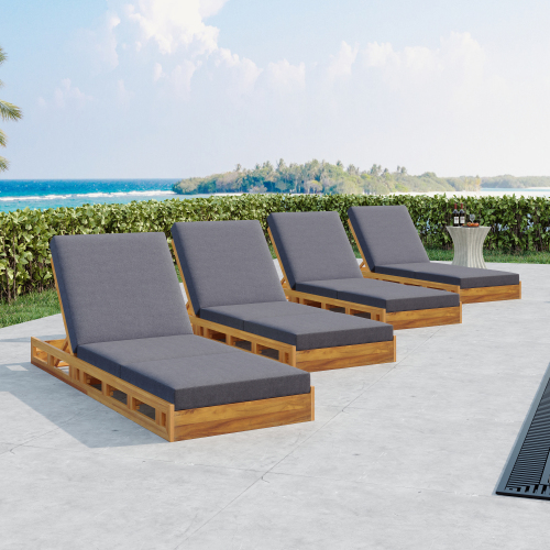 LOUNGE CHAISE SET, ACACIA WOOD WITH WATER-RESISTANT LOUNGE CUSHIONS (CREAM & 4 INCH THICK) - MATCHING DARK GREY VERSION AVAILABLE、、eastwooduniform