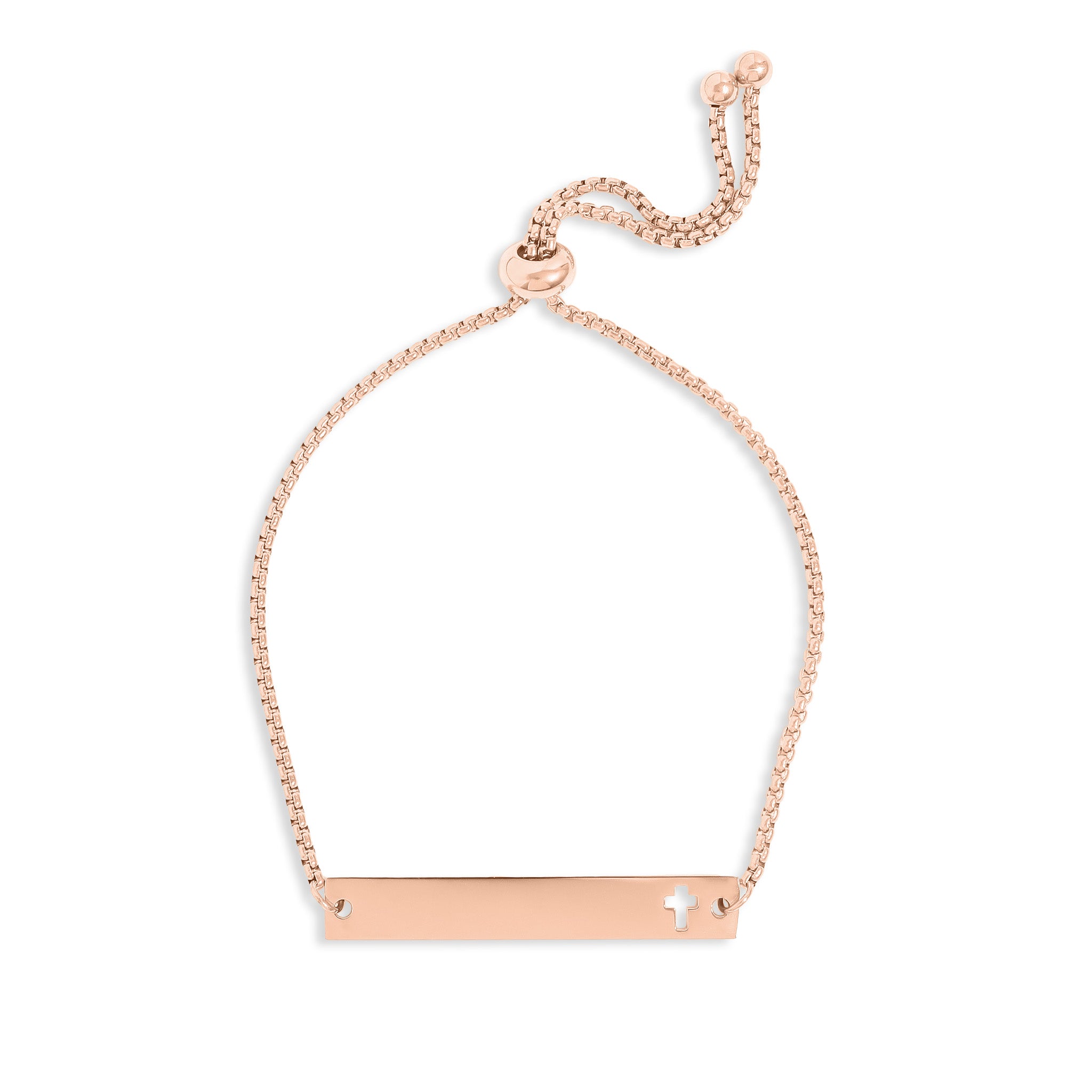 18K Gold PVD Stainless Steel Flat Adjustable Cross Cutout Blank Bar Bracelet / SBB0191、mySite、dreamappss