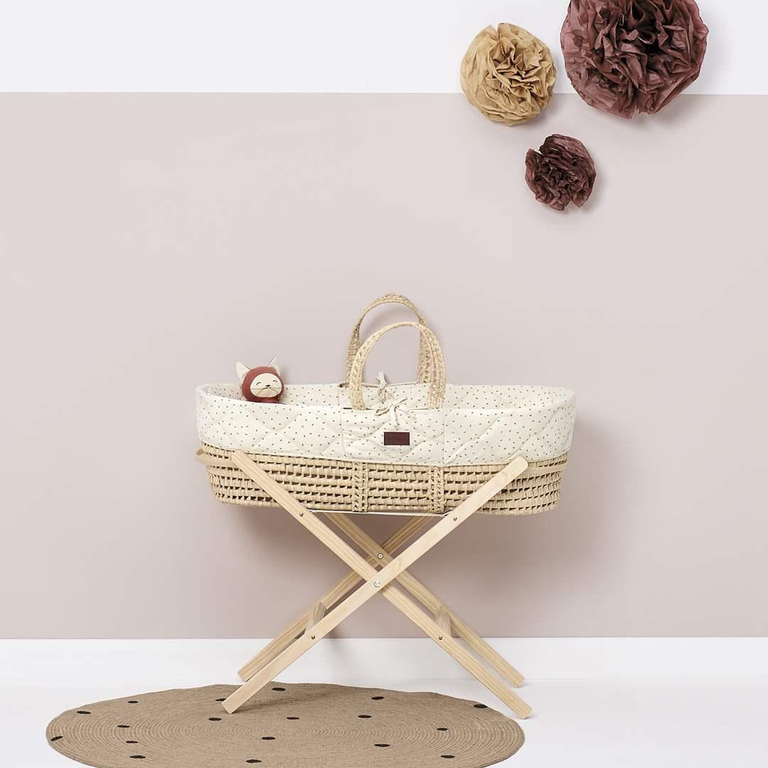  The Little Green Sheep Natural Quilted Moses Basket + Mattress - Linen Rice、mySite、merchandisen