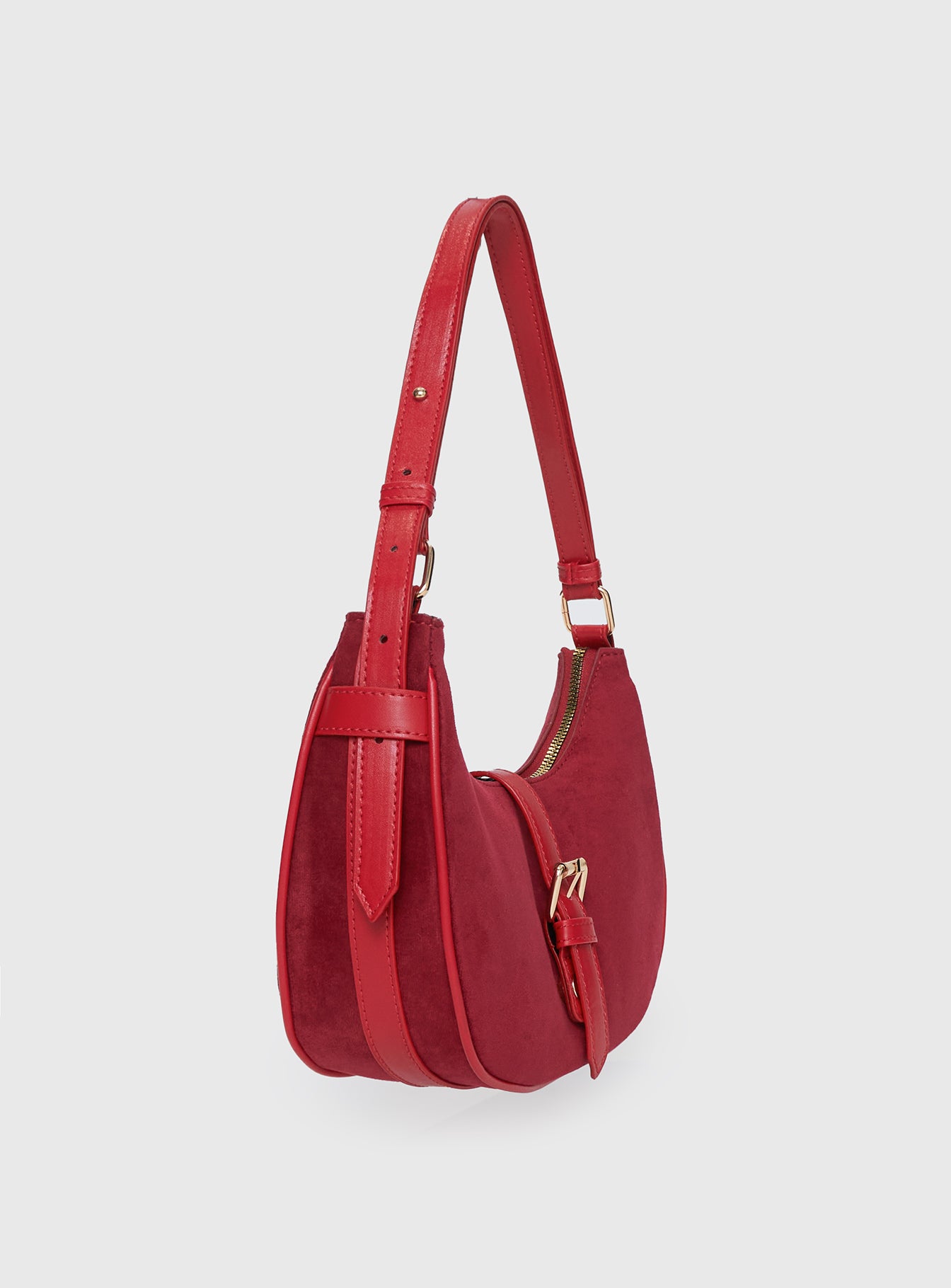 Jaxton Buckle Faux Suede Shoulder Bag Red、mySite、solidvoid