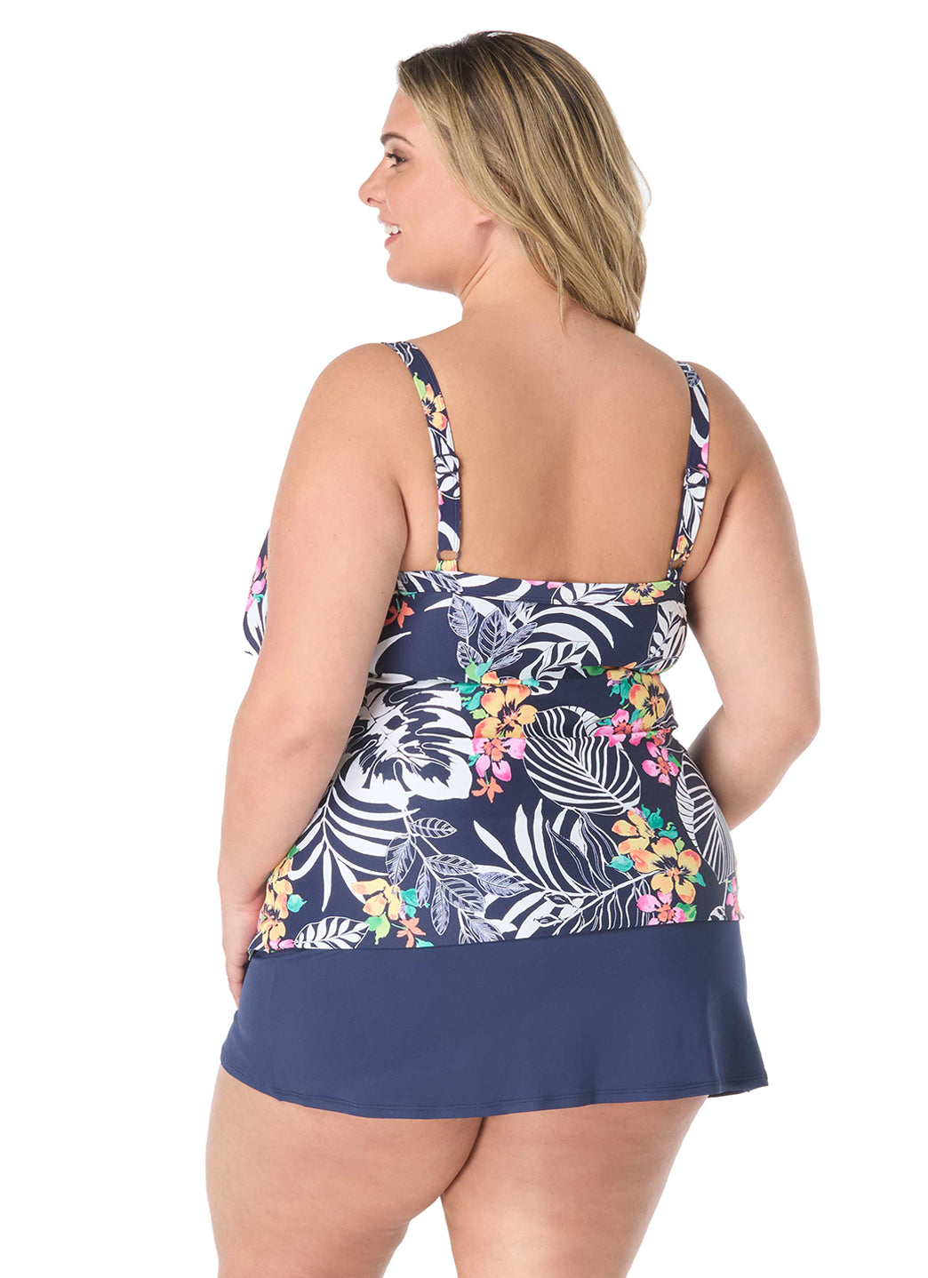 Beach House Women's Plus Size Indigo Jungle Jane Ruffle Tankini Top、mySite、noshort