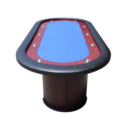 96" Poker Table for 10 Players with Speed Cloth Wooden Texture Racetrack Luna Legs Model 16365 Blue、、casual