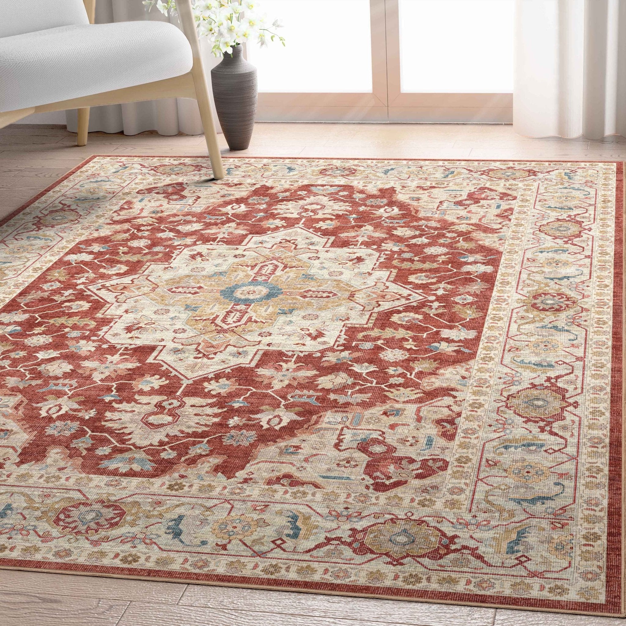 Summit Vintage Medallion Diamond Pattern Rug - Easy Clean, Stylish Elegant Design、mySite、gigharbornorthrealestate