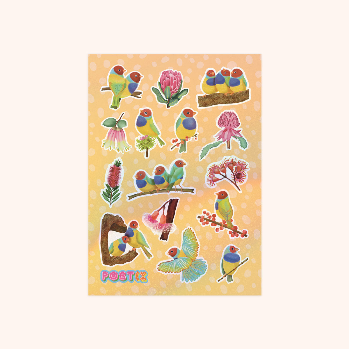  Rainbow Finches Hologram Sticker Sheet、mySite、ghnorth