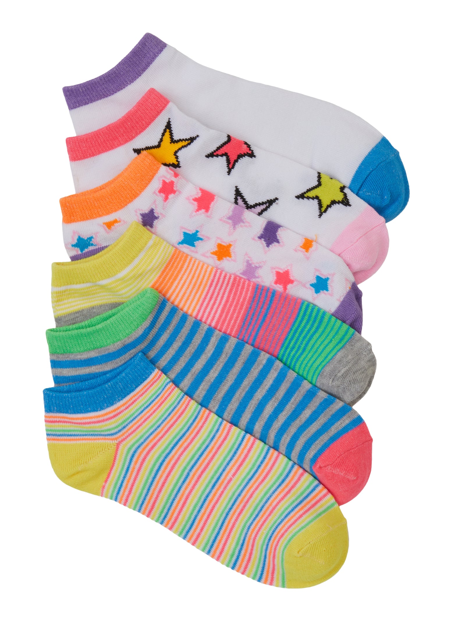 Girls 6 Pack Assorted Print Ankle Socks、mySite、camillekostekn