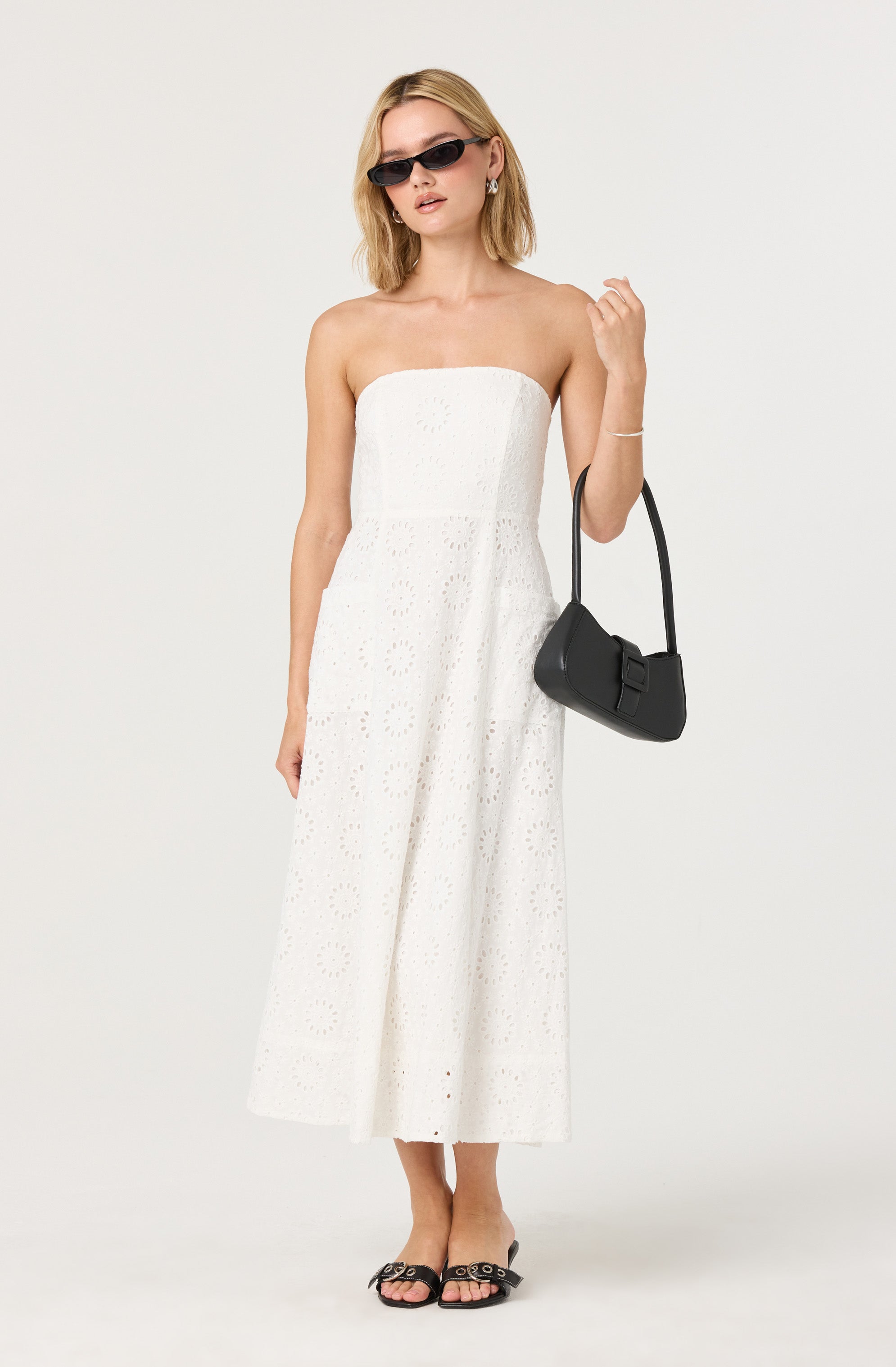 Eyelet Strapless Midi Dress、mySite、solidvoid