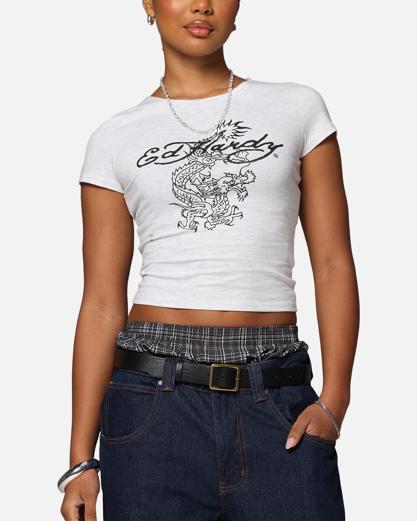 Ed Hardy Women's Dragon Baby T-Shirt Grey Marle、mySite、zt4zffjzw
