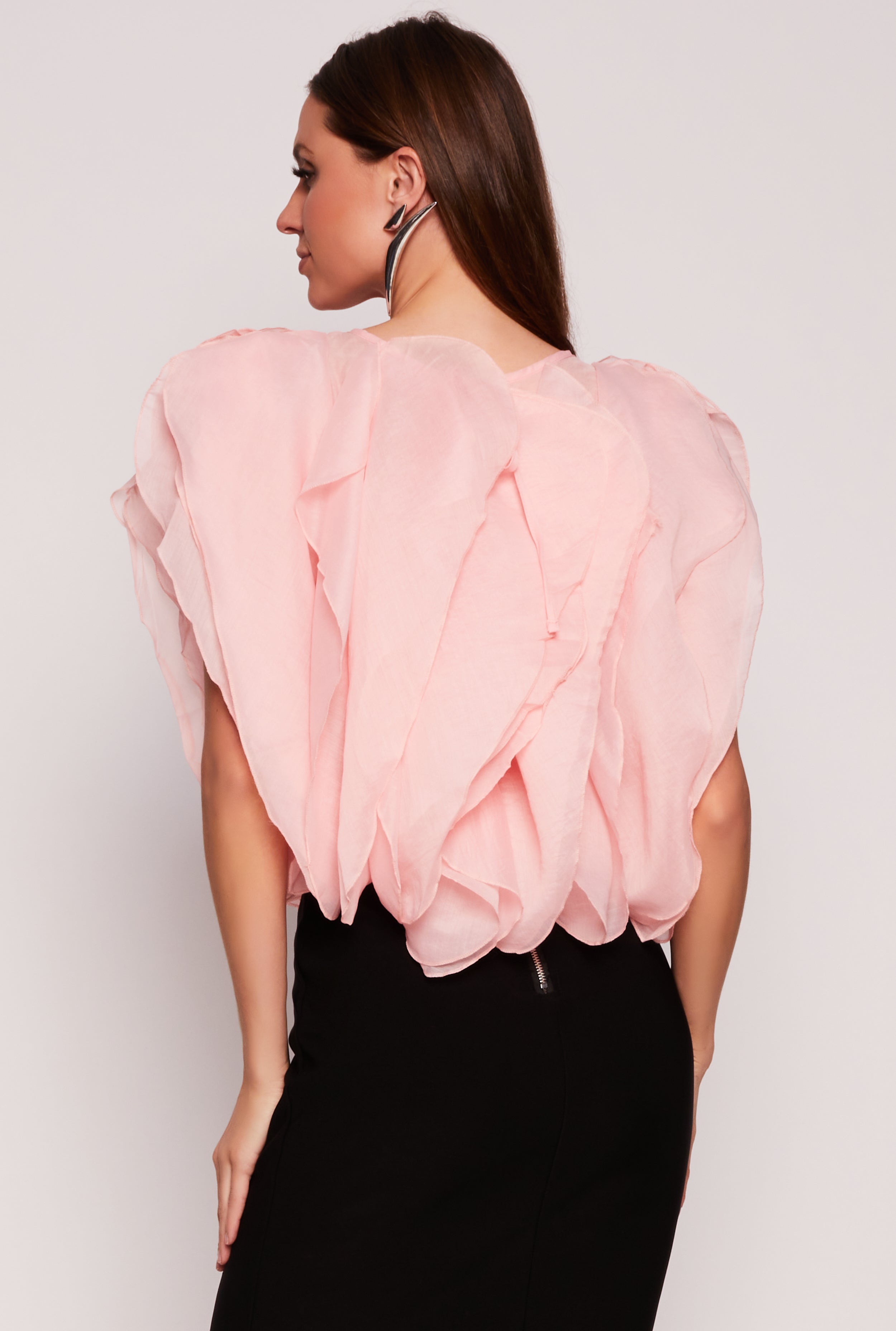 Organza Ruffled Tie Back Keyhole Blouse、mySite、camillekostekn
