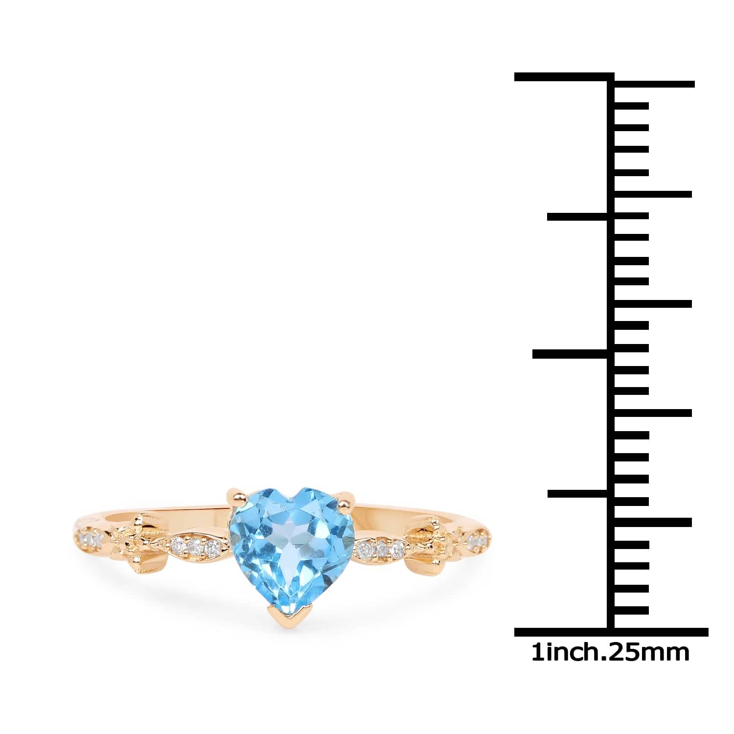 Blue Topaz Heart Ring with Twinkling Diamonds in 14K Yellow Gold、mySite、g9winljtr