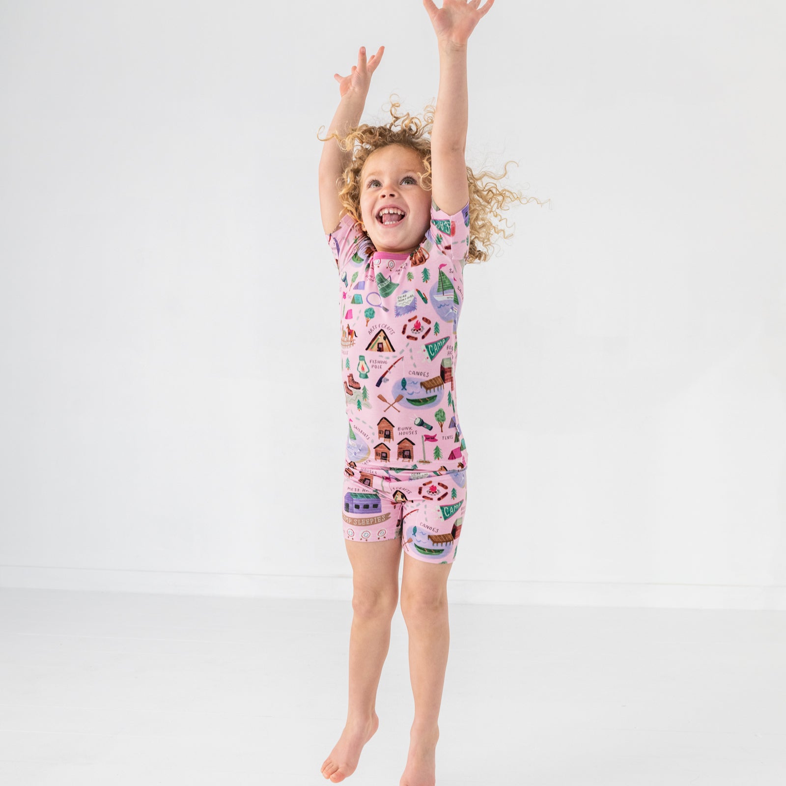  Pink Camp Sleepies Two-Piece Short Sleeve & Shorts Pajama Set、mySite、layawaytickets