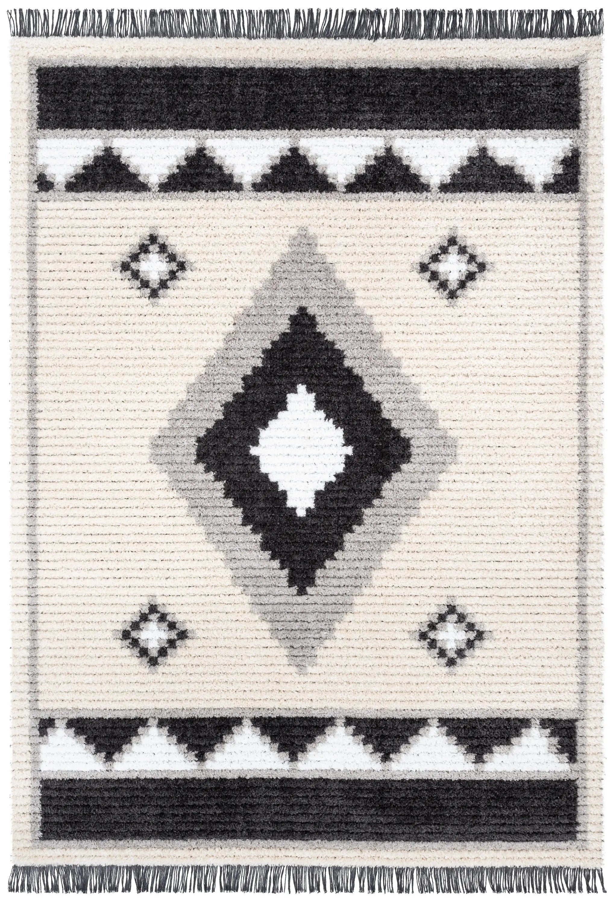 Una Moroccan Diamond Medallion Pattern Grey High-Low Textured Pile Rug、mySite、gigharbornorthrealestate