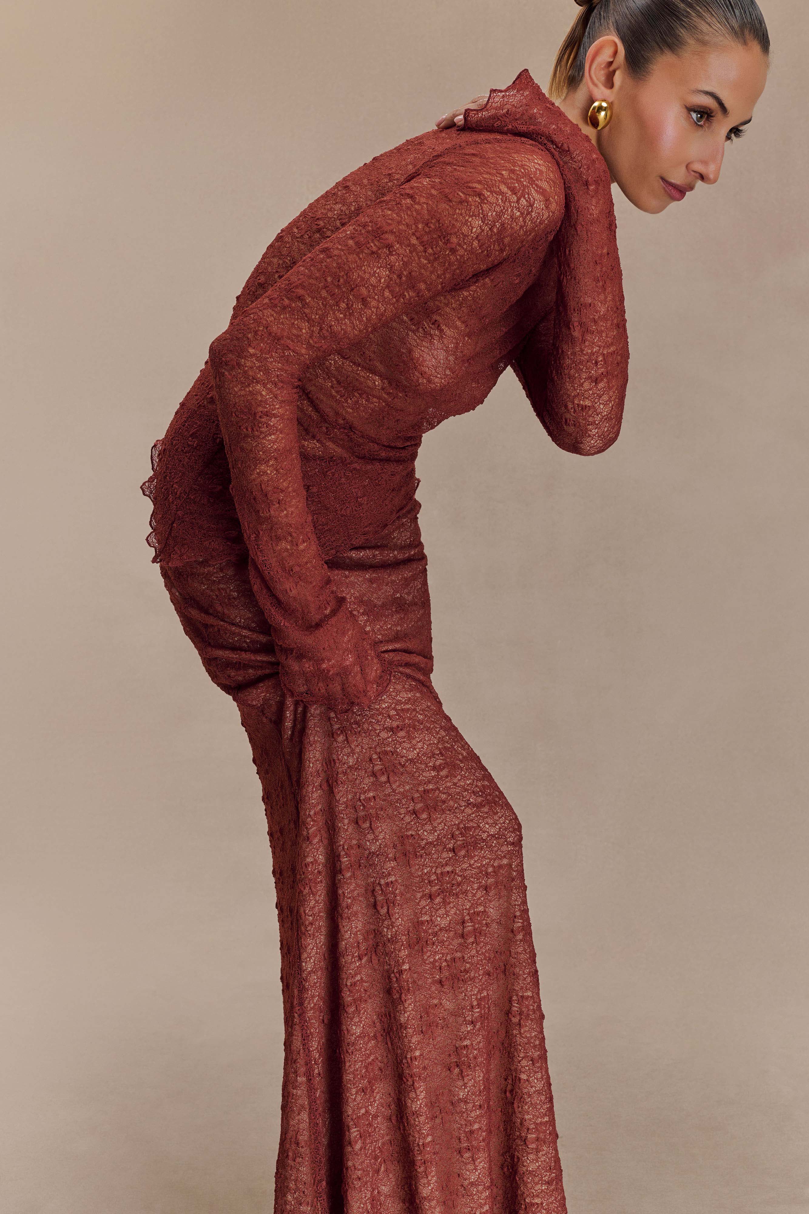 Riley Sheer Lace Long Sleeve Top - Chilli、mySite、solidvoid