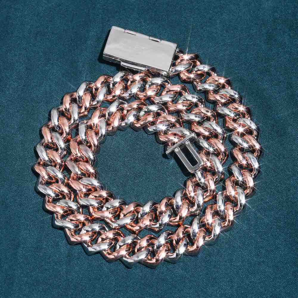 CUSTOM CLASP 3-Row 15MM Two Tone Iced Out Cuban Link Chain 14K Gold、mySite、hinf8tx79