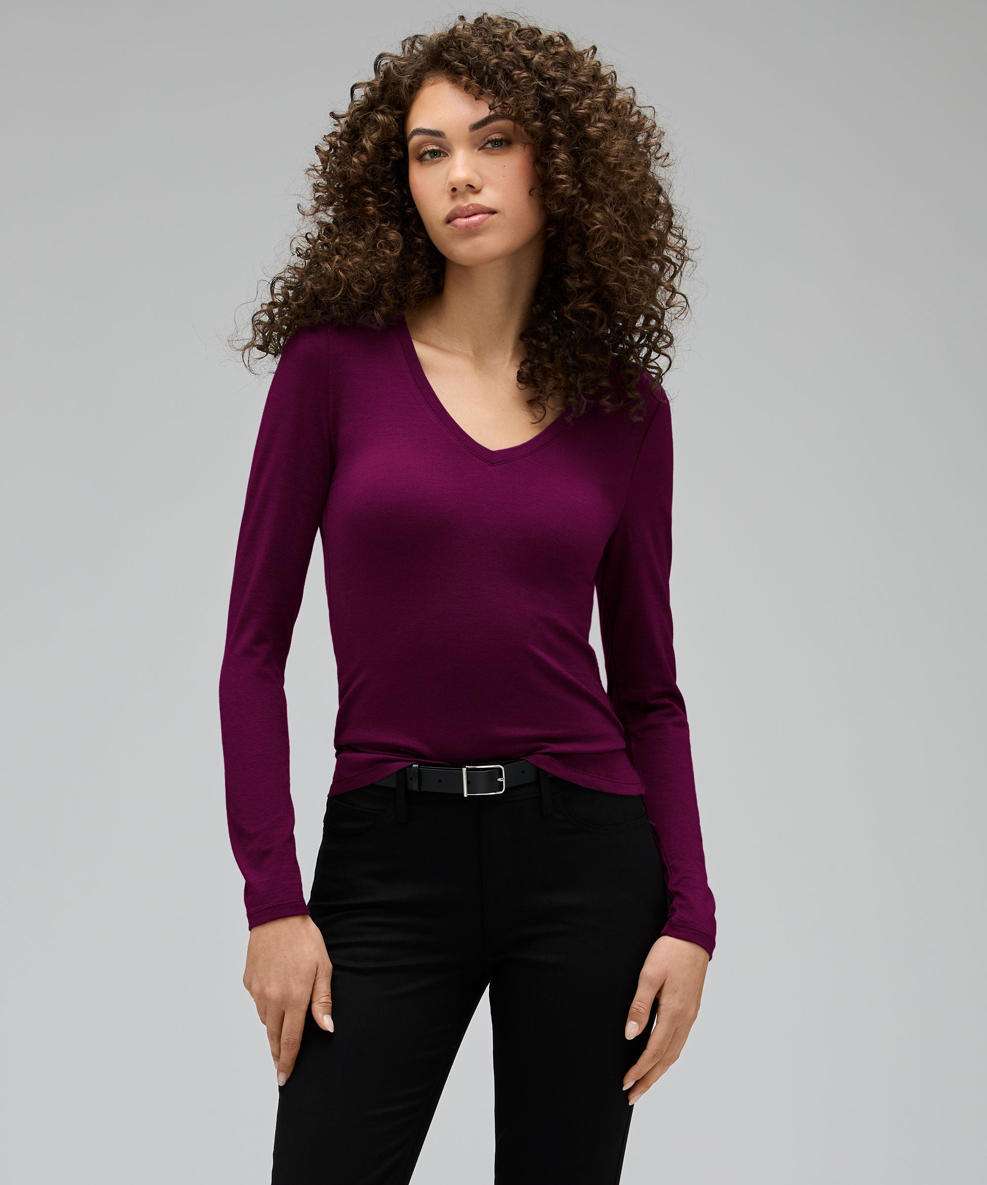 Women's Slim Merino Long Sleeve V-Neck、mySite、noshort
