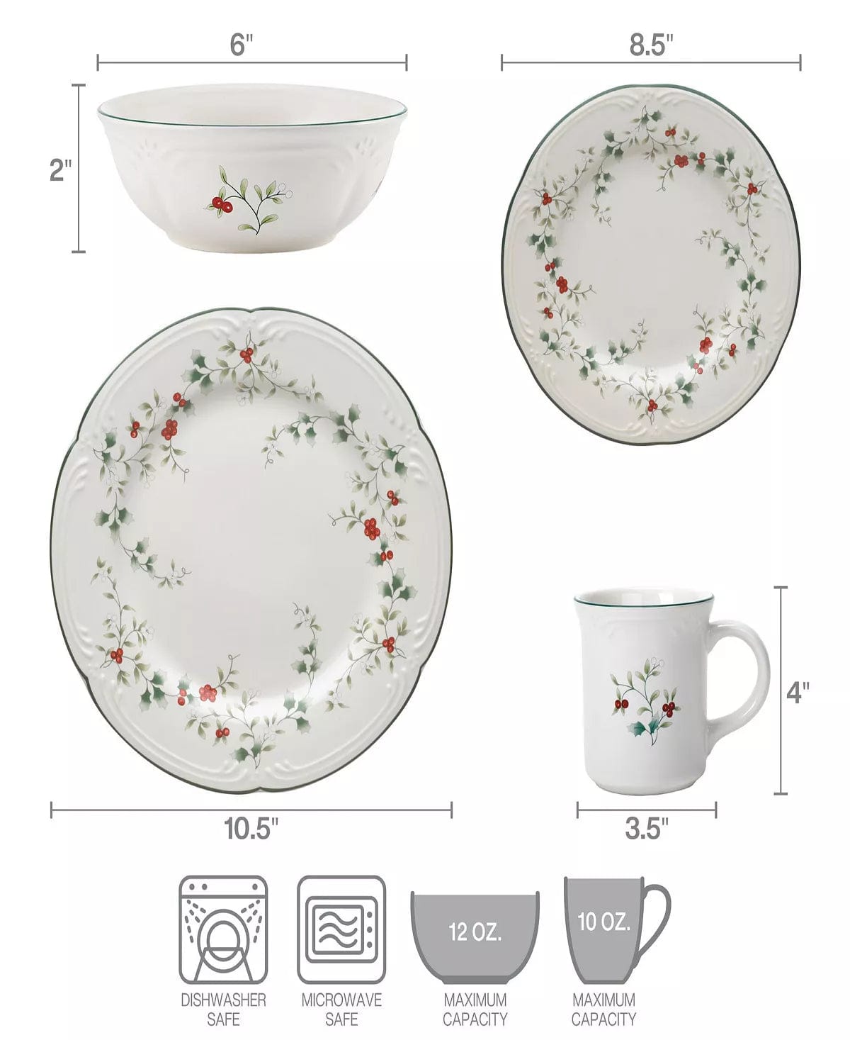 Pfaltzgraff Winterberry 16-Piece Dinnerware Set, Service for 4 Holiday Classic Collection、mySite、g9winljtr
