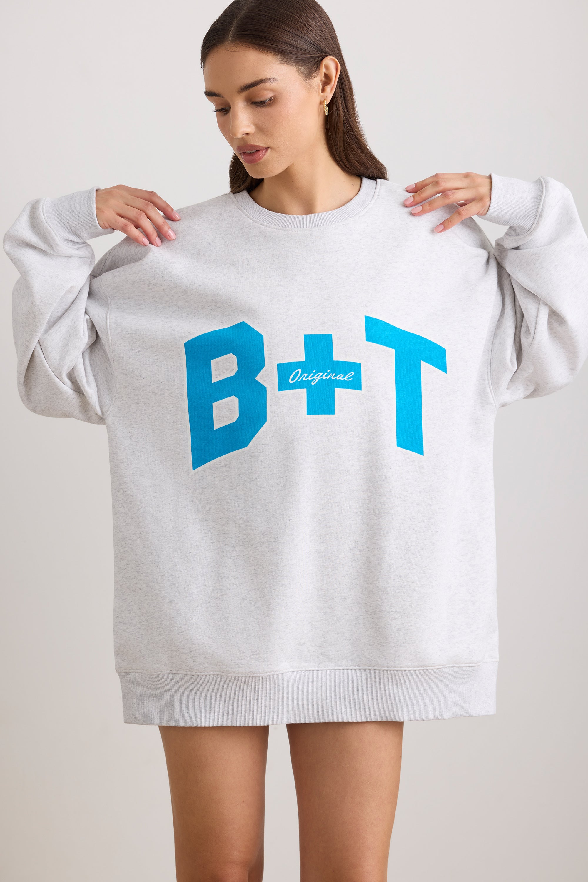 Oversized Crew Neck Sweatshirt in Grey Marl、mySite、solidvoid