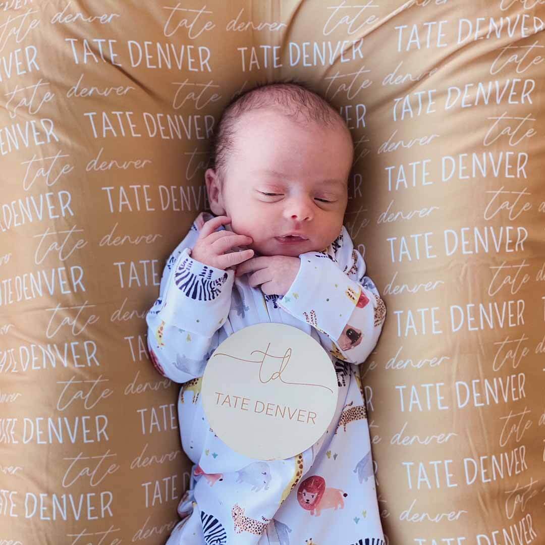  Personalized Mustard Baby Name Swaddle Blanket - Block & Script、mySite、layawaytickets