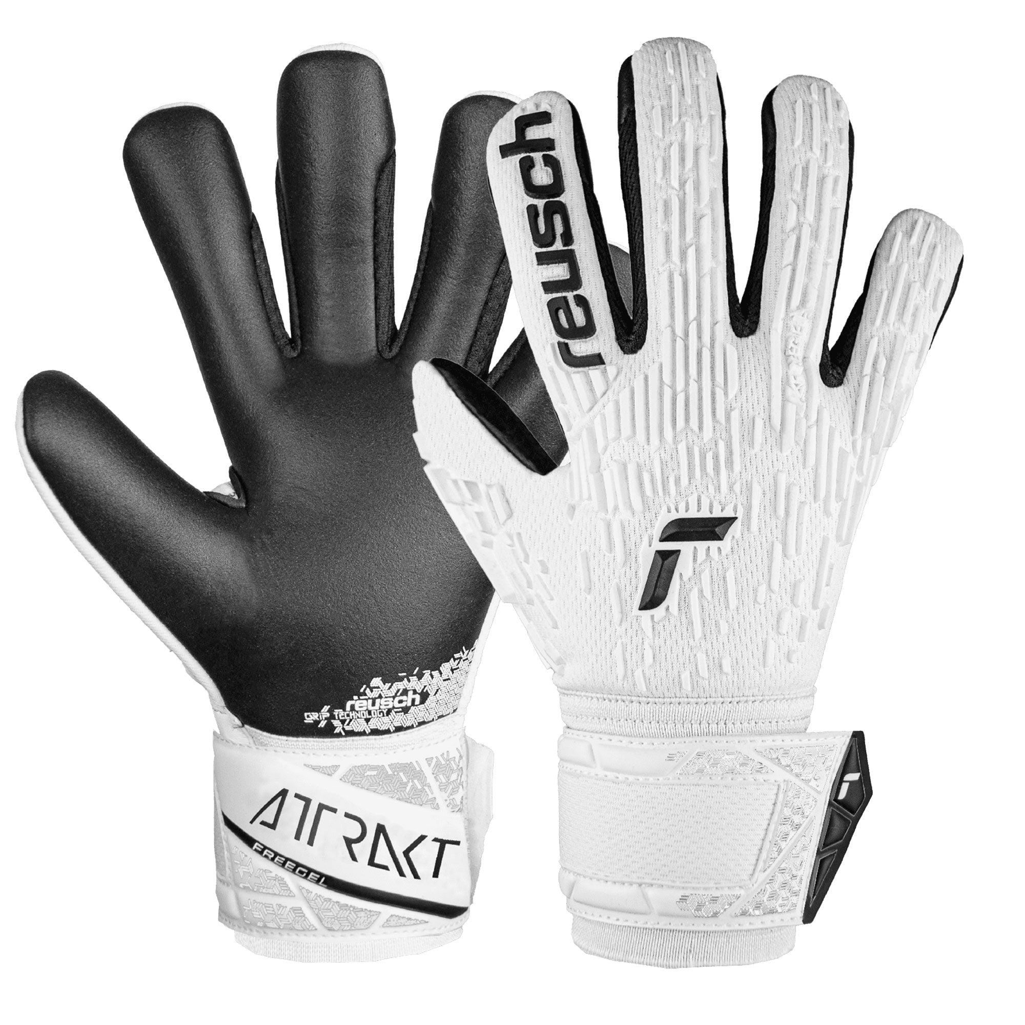 Reusch Men's Attrackt Freegel Silver Goalkeeper Gloves White/Black、mySite、noshort