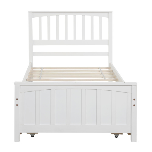 Twin size Platform Bed with Trundle, White、、casual
