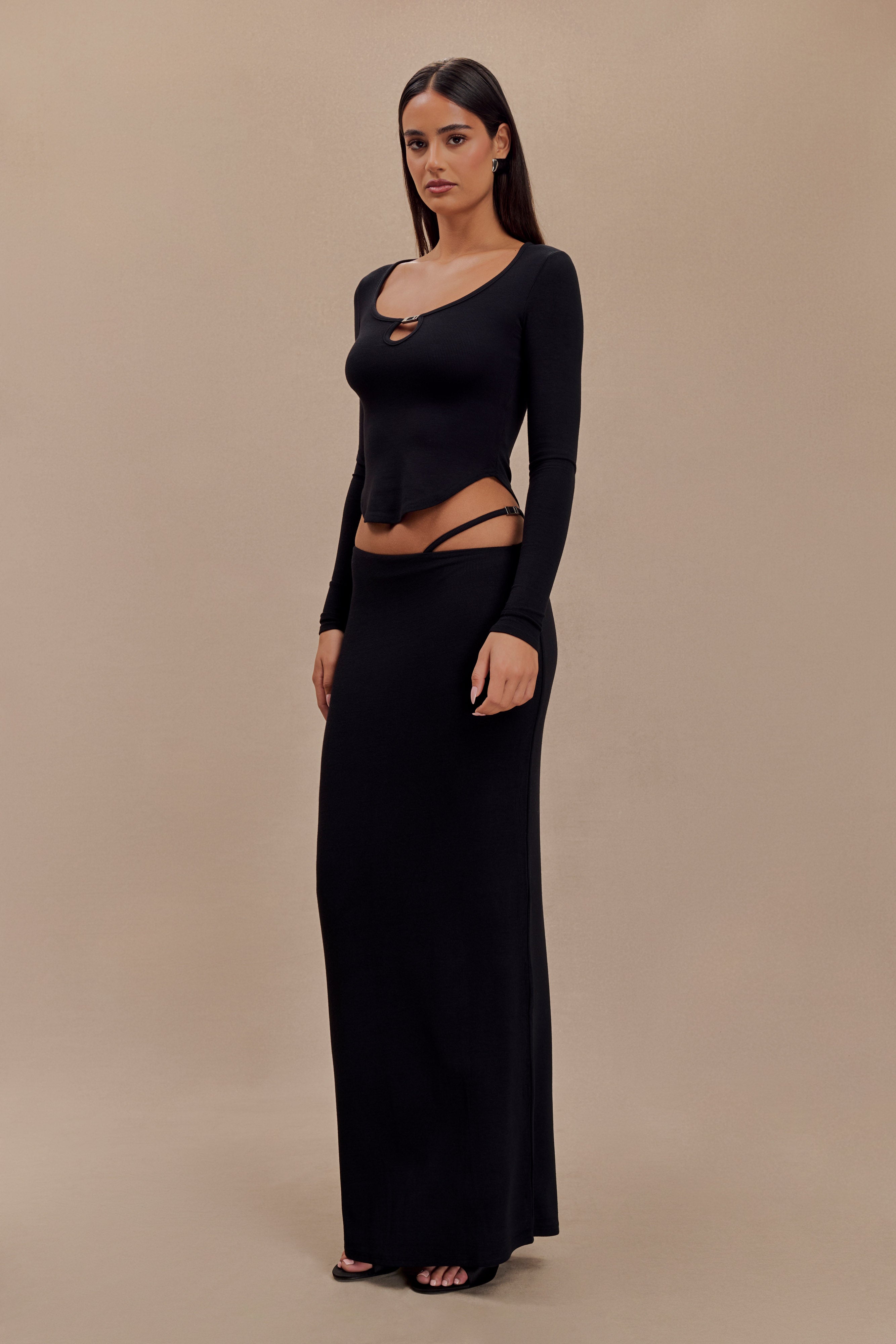Natalia Modal Buckle Maxi Skirt - Black、mySite、solidvoid