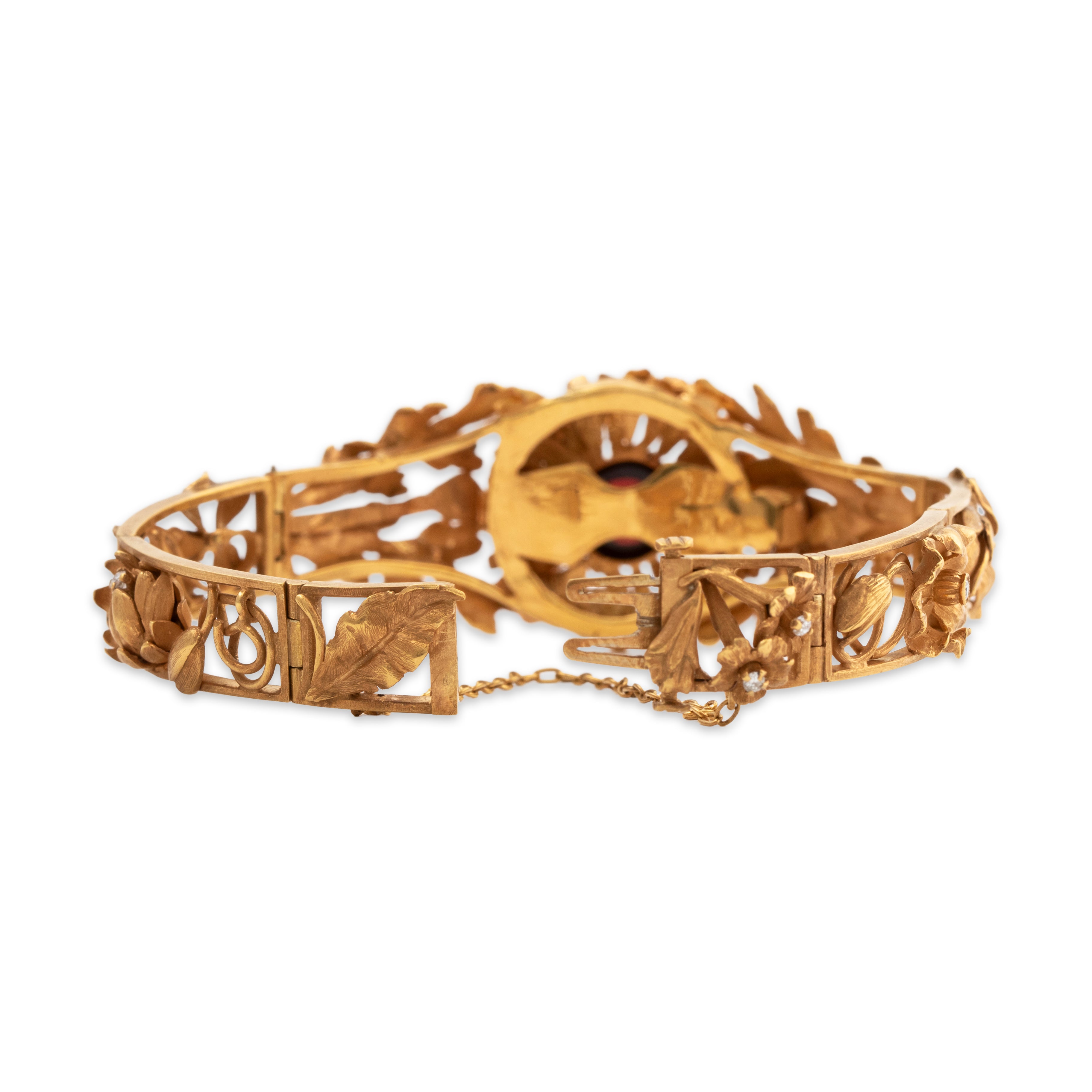 Antique Rare 18k Yellow Gold 2.61ct Garnet Diamond Handcrafted Bracelet 6.25、mySite、hinf8tx79