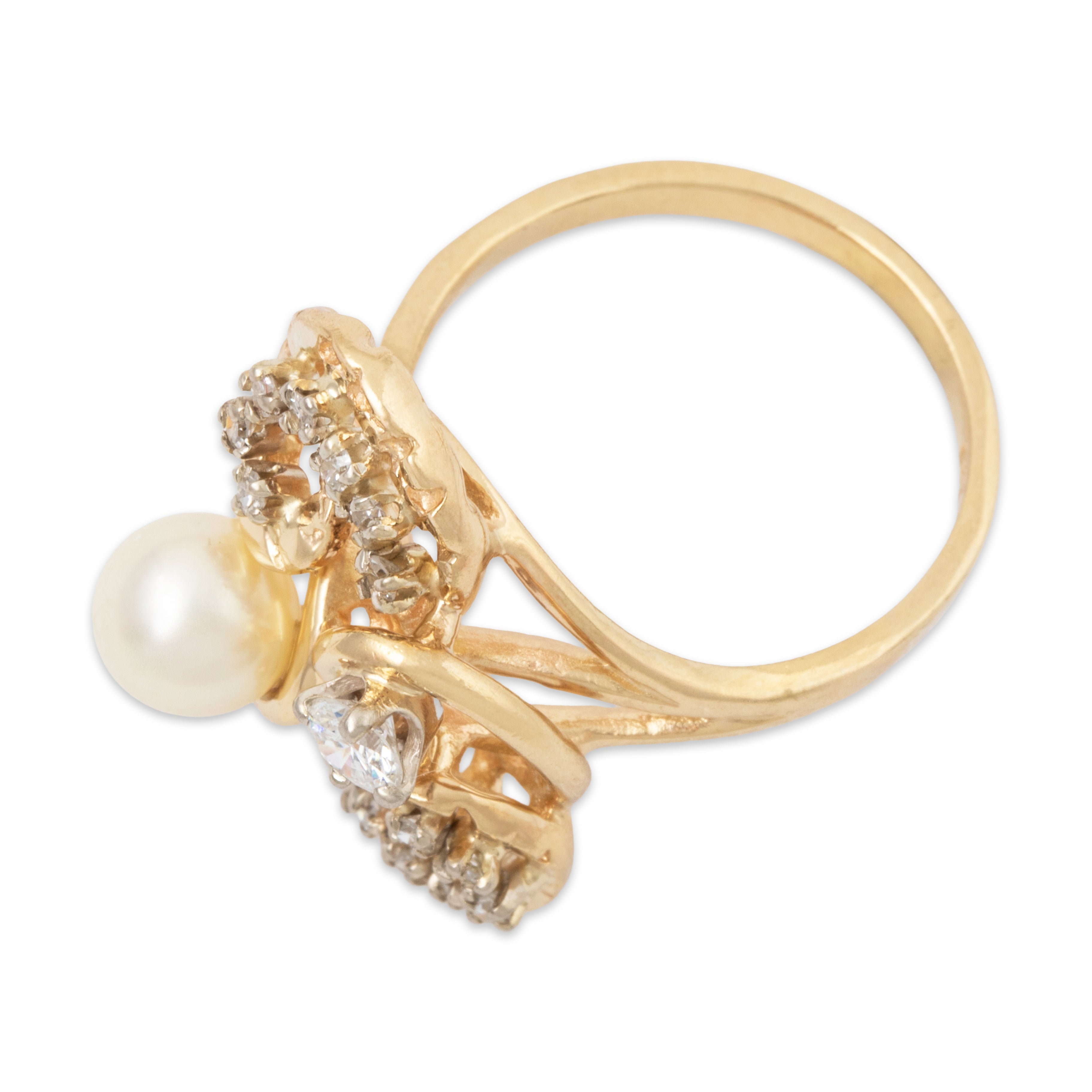 Vintage 14k Yellow Gold Pearl .462cttw Diamond Lustrous Cocktail Ring 7.00、mySite、hinf8tx79