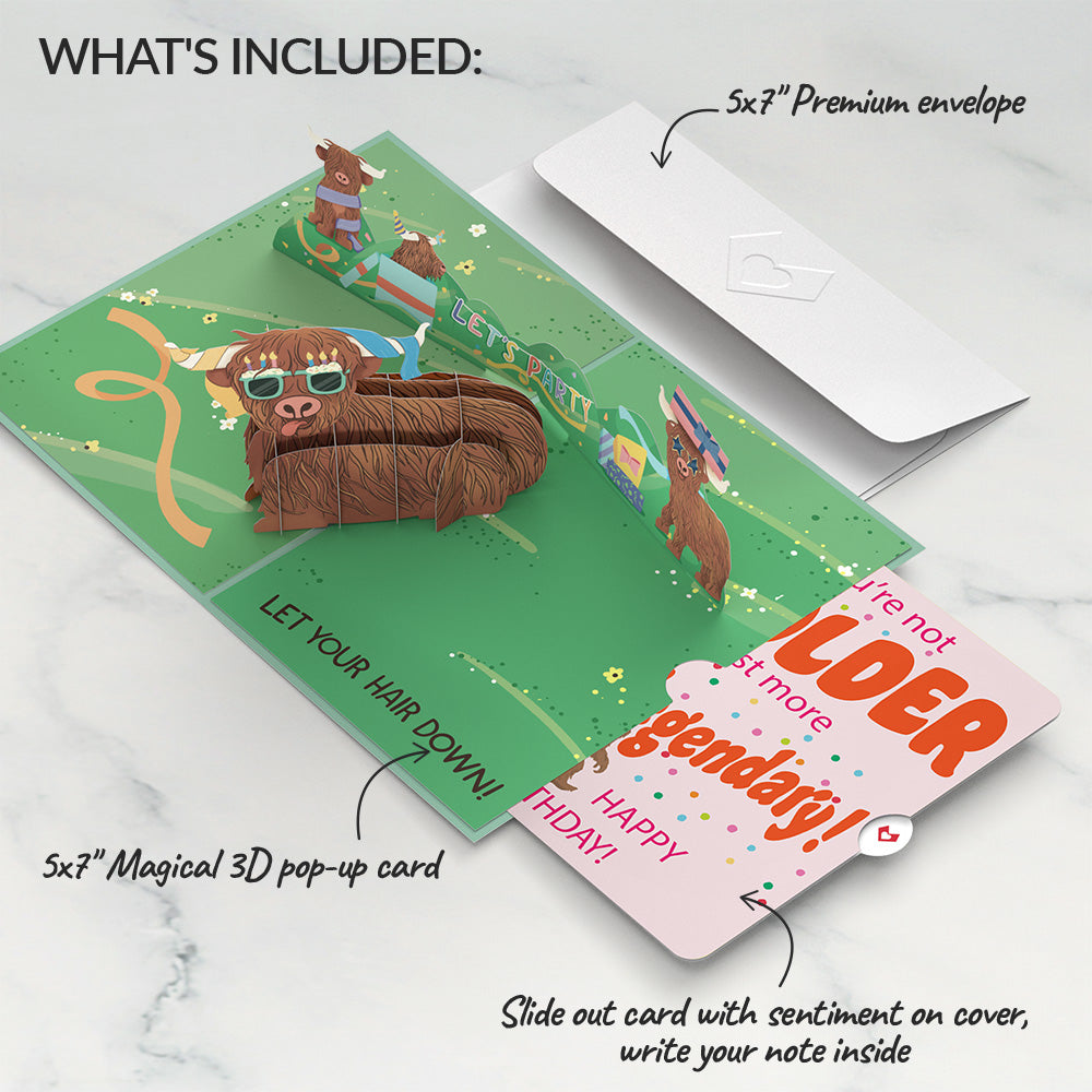 Highland Cow Birthday Pop-Up Card and Not Older Just More Legendary Sentiment Set、mySite、solidvoid