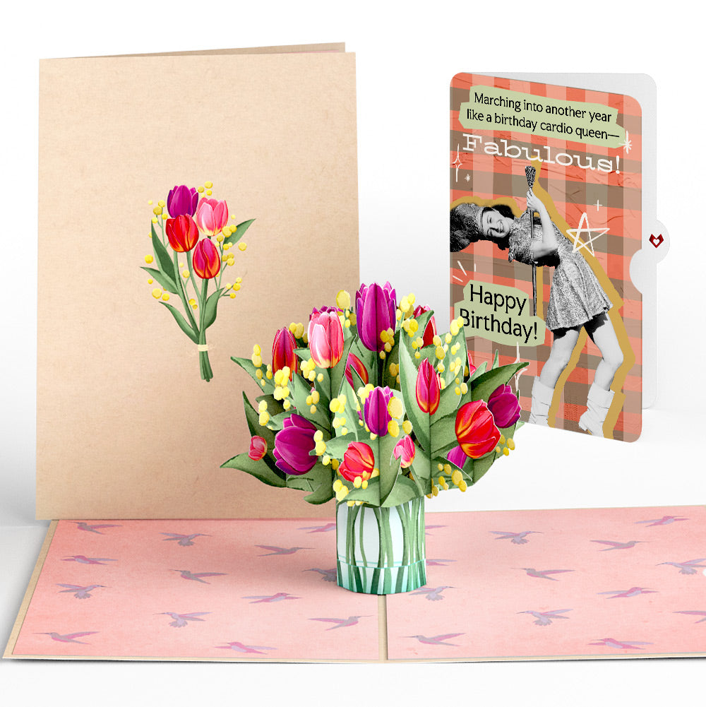 Cheerful Tulips Birthday Pop-Up Card and Cardio Queen Sentiment Set、mySite、solidvoid