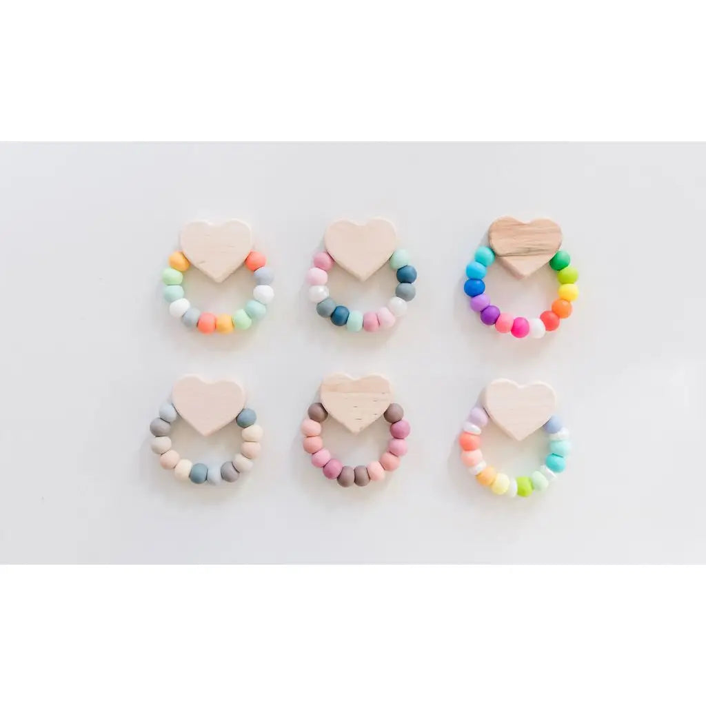 Heart Charm Wooden and Silicone Baby Teething Toy - Hydrangea、mySite、g9winljtr