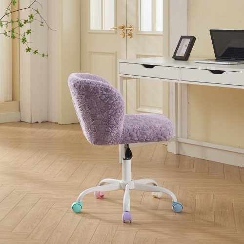 A&A Furniture Office Chair,Artificial rabbit hair Home Office Chair with Golden Metal Base,Adjustable Desk Chair Swivel Office Chair,Vanity Chair(Orange)、、casual