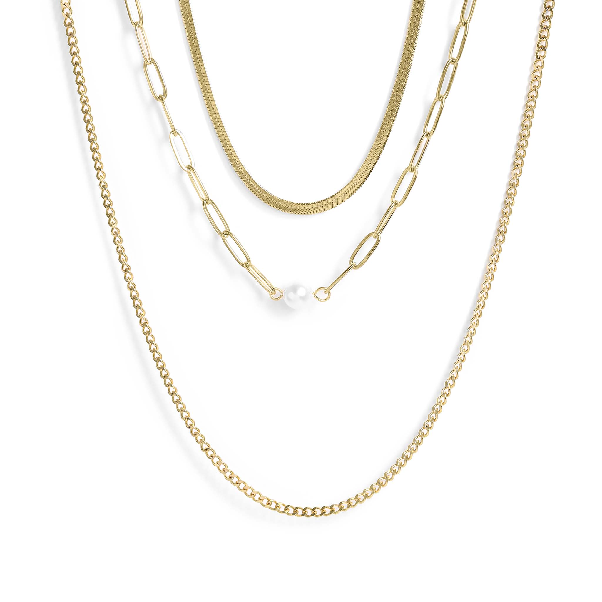 45 pc 18K Gold PVD Pearl Layered Necklace Set / BND0031、mySite、dreamappss