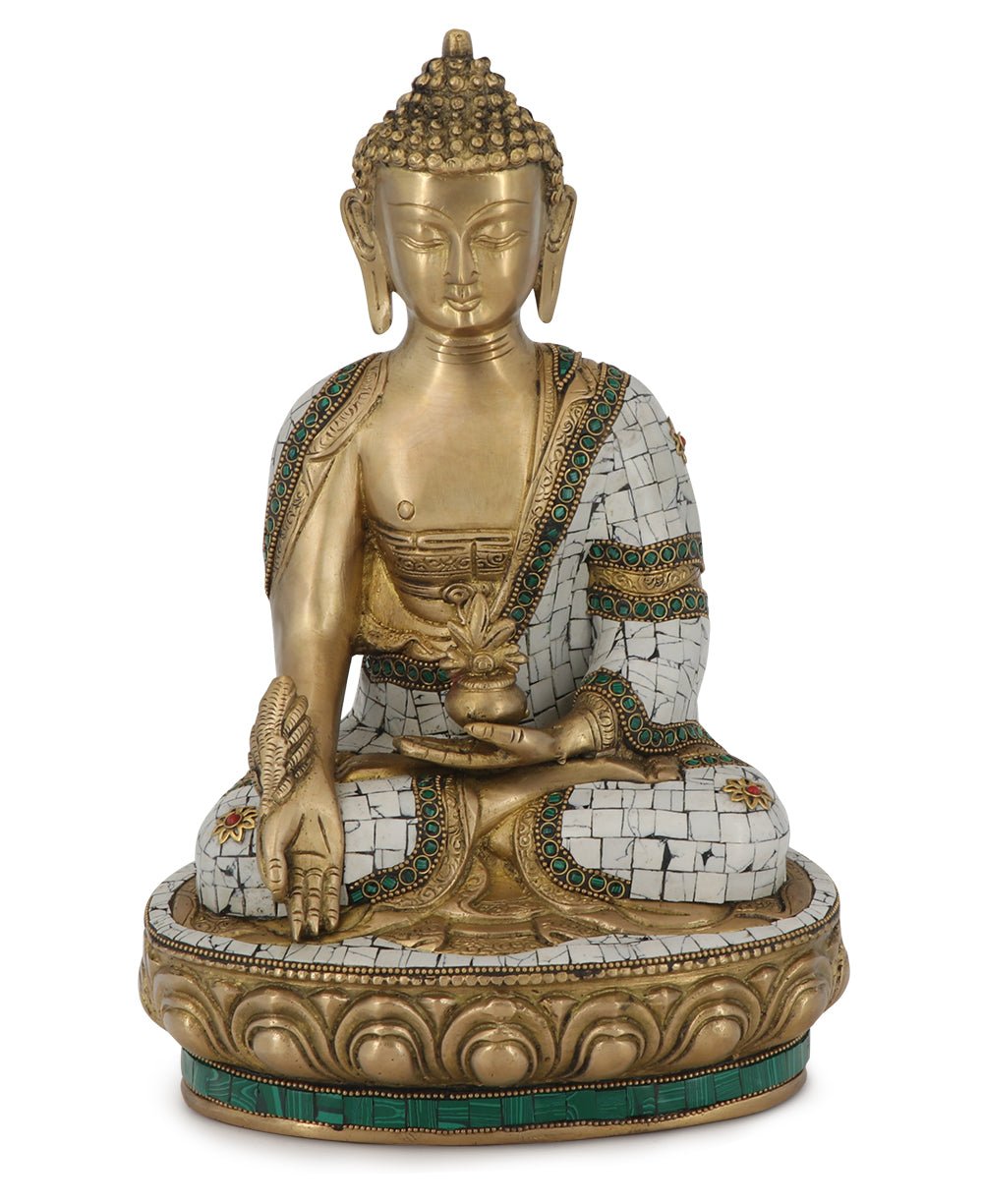 Brass Healing Medicine Buddha Statue With White & Green Mosaic、mySite、topwebapps