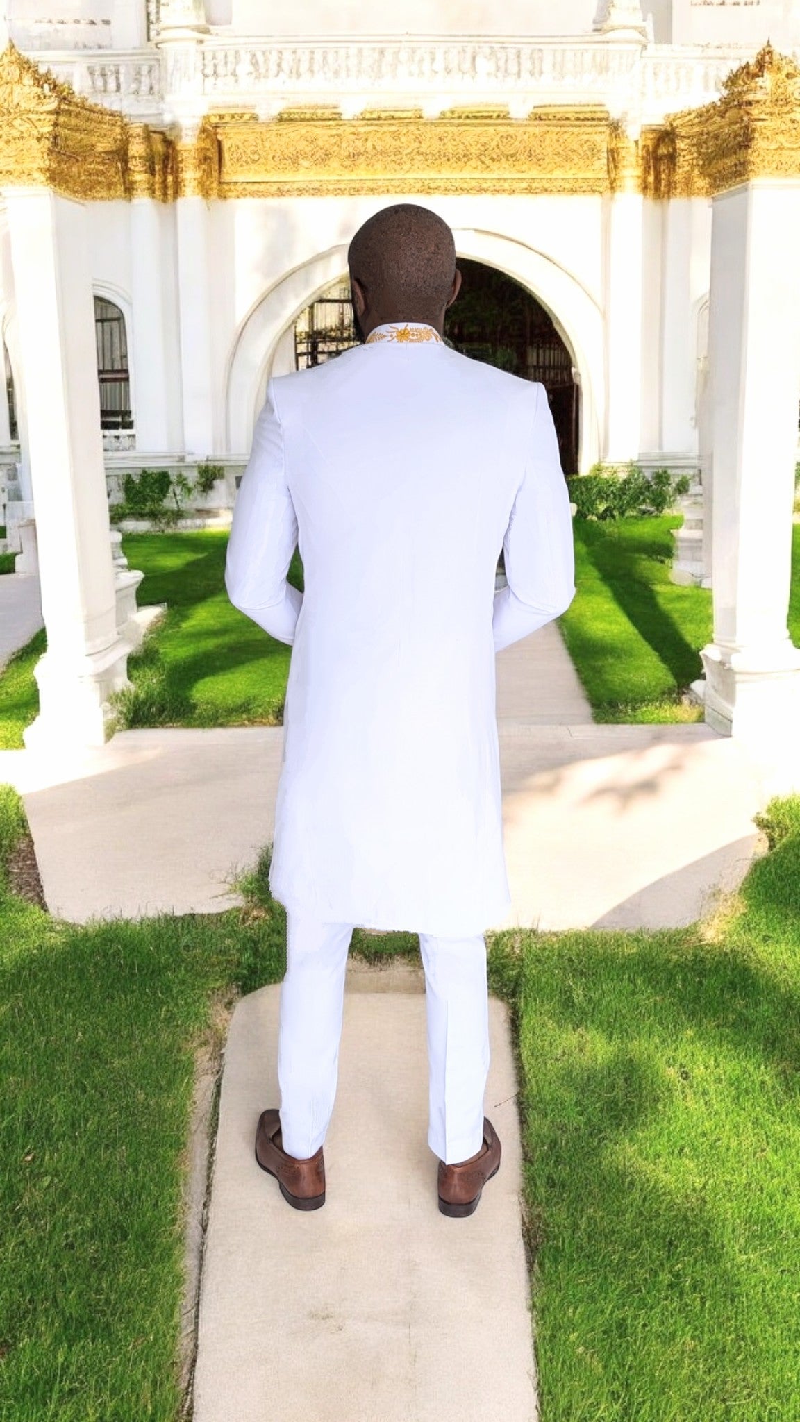 Dupsie's Regal White and Gold Embroidered Idris African Suit Set DPASSWG1、mySite、solidvoid