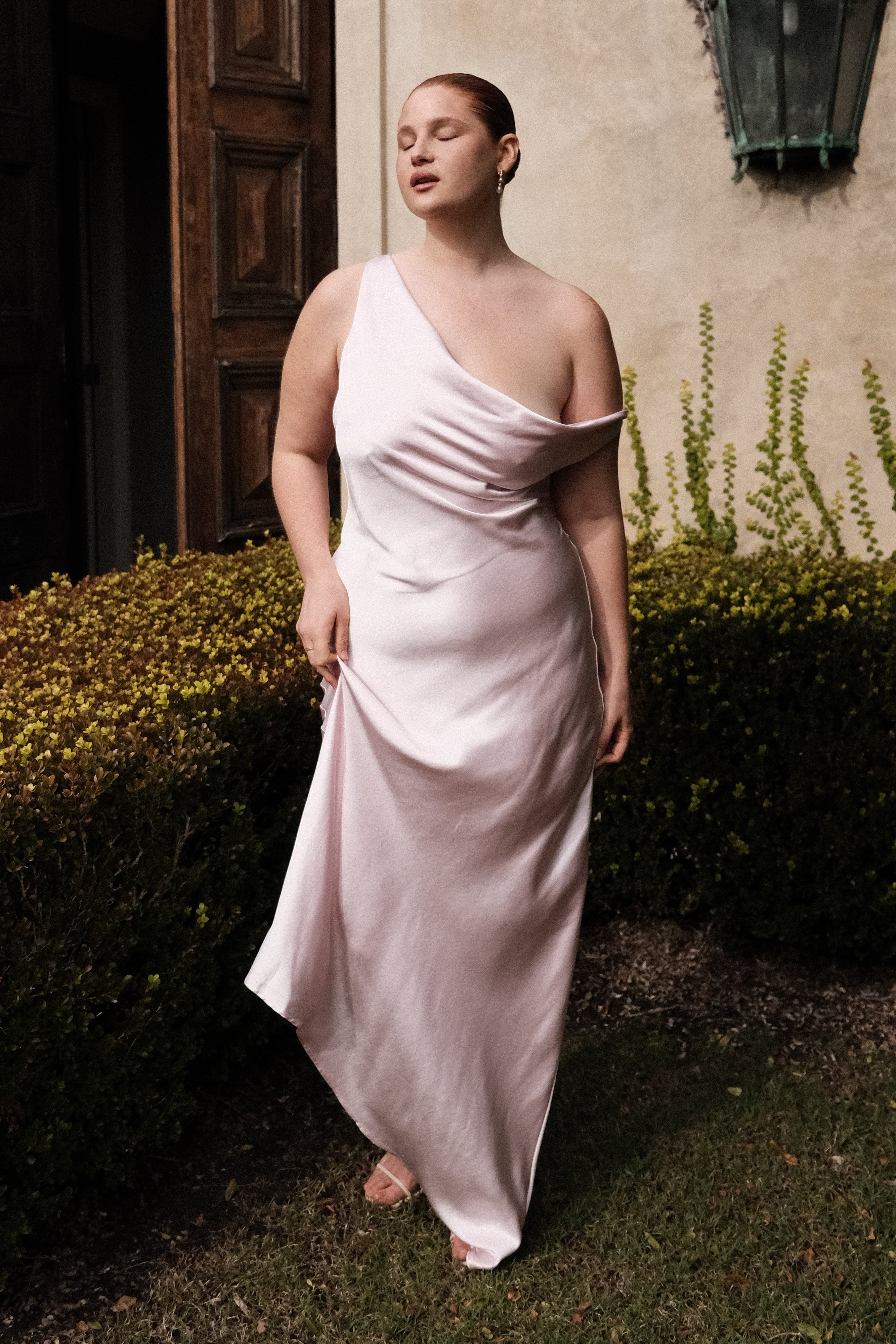 Yvette Slip Maxi Dress With Asymmetrical Hem - Pale Pink、mySite、solidvoid