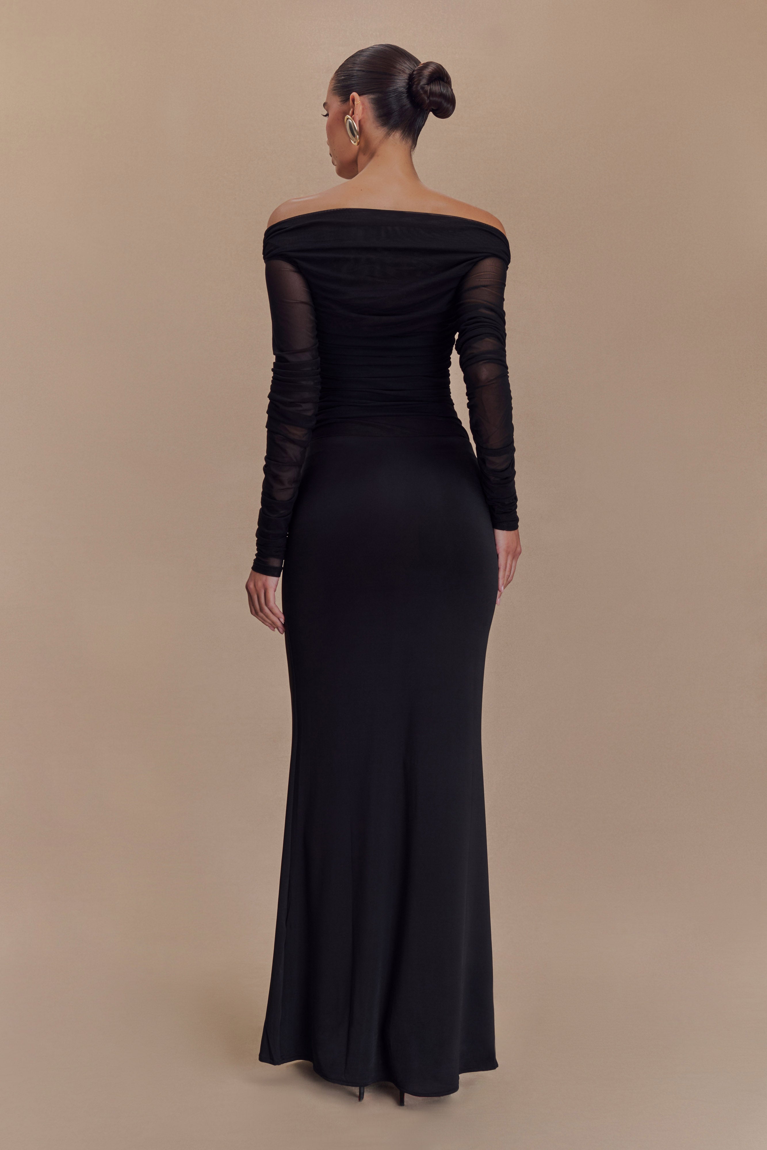 Darla Mesh And Slinky Off Shoulder Maxi Dress - Black、mySite、solidvoid