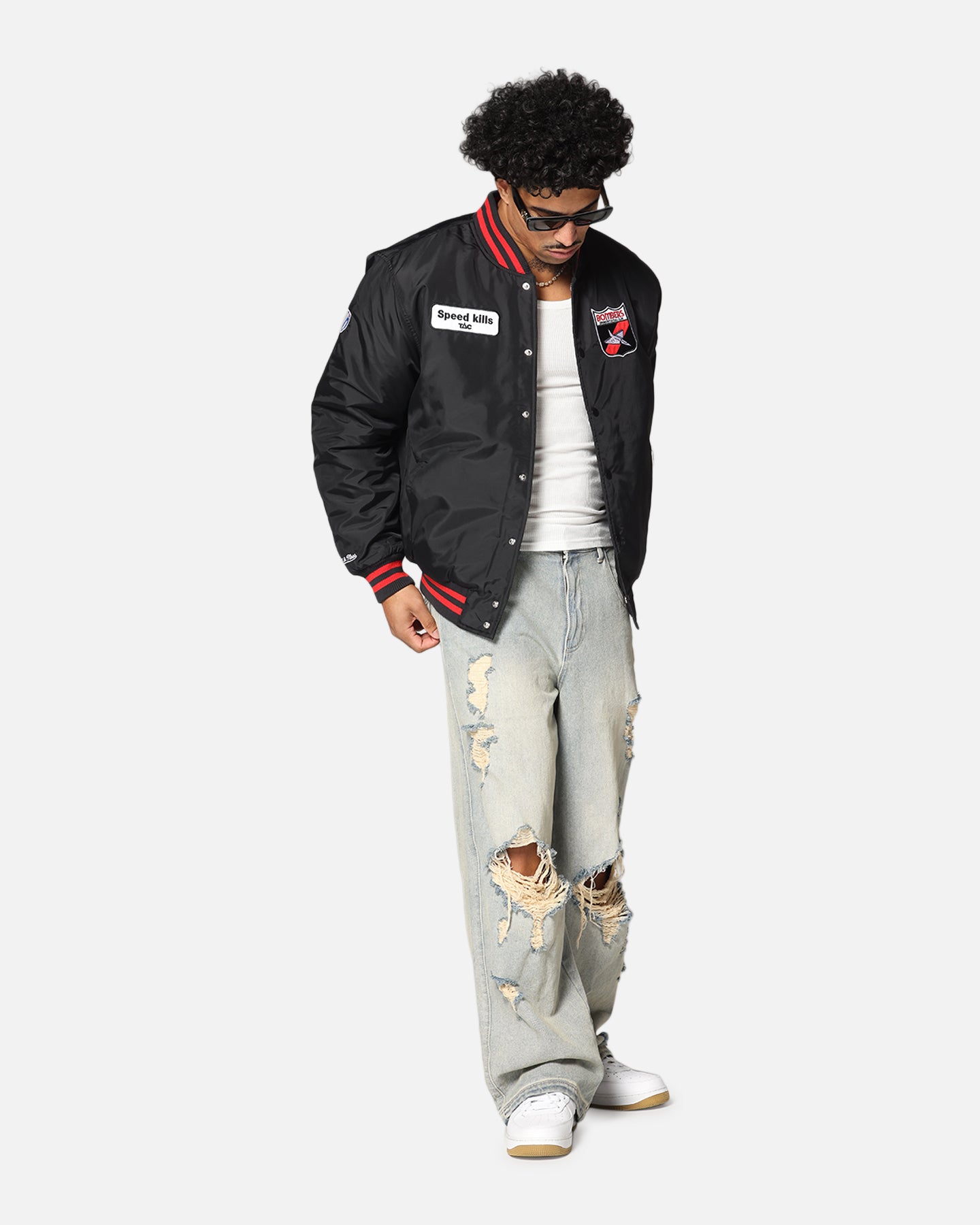 Mitchell & Ness Essendon Bombers Team Bomber Jacket Solid Black、mySite、zt4zffjzw