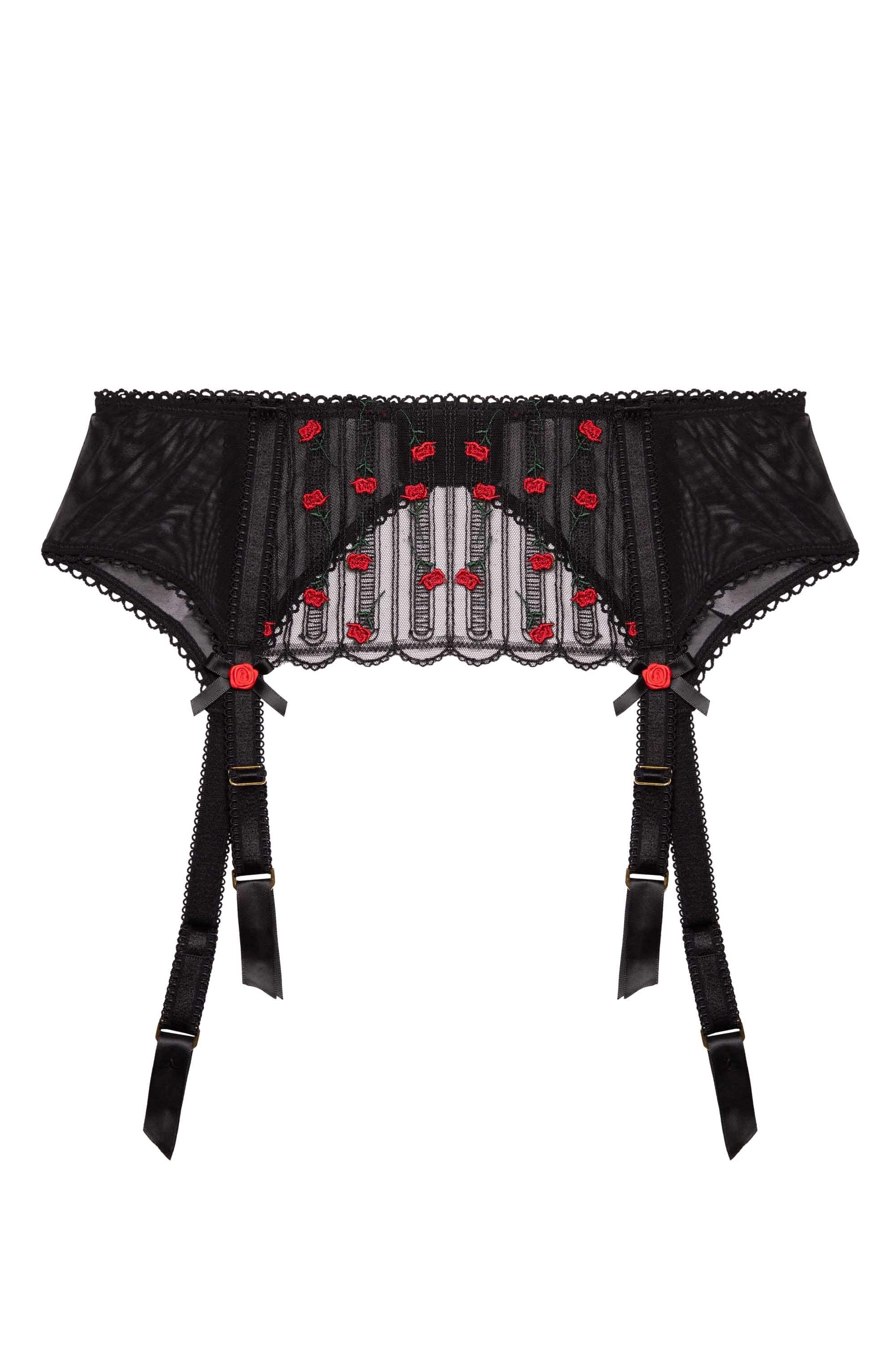 Elodie Black and Red Rosebud Embroidery Suspender Belt、mySite、bengalsvssteelers