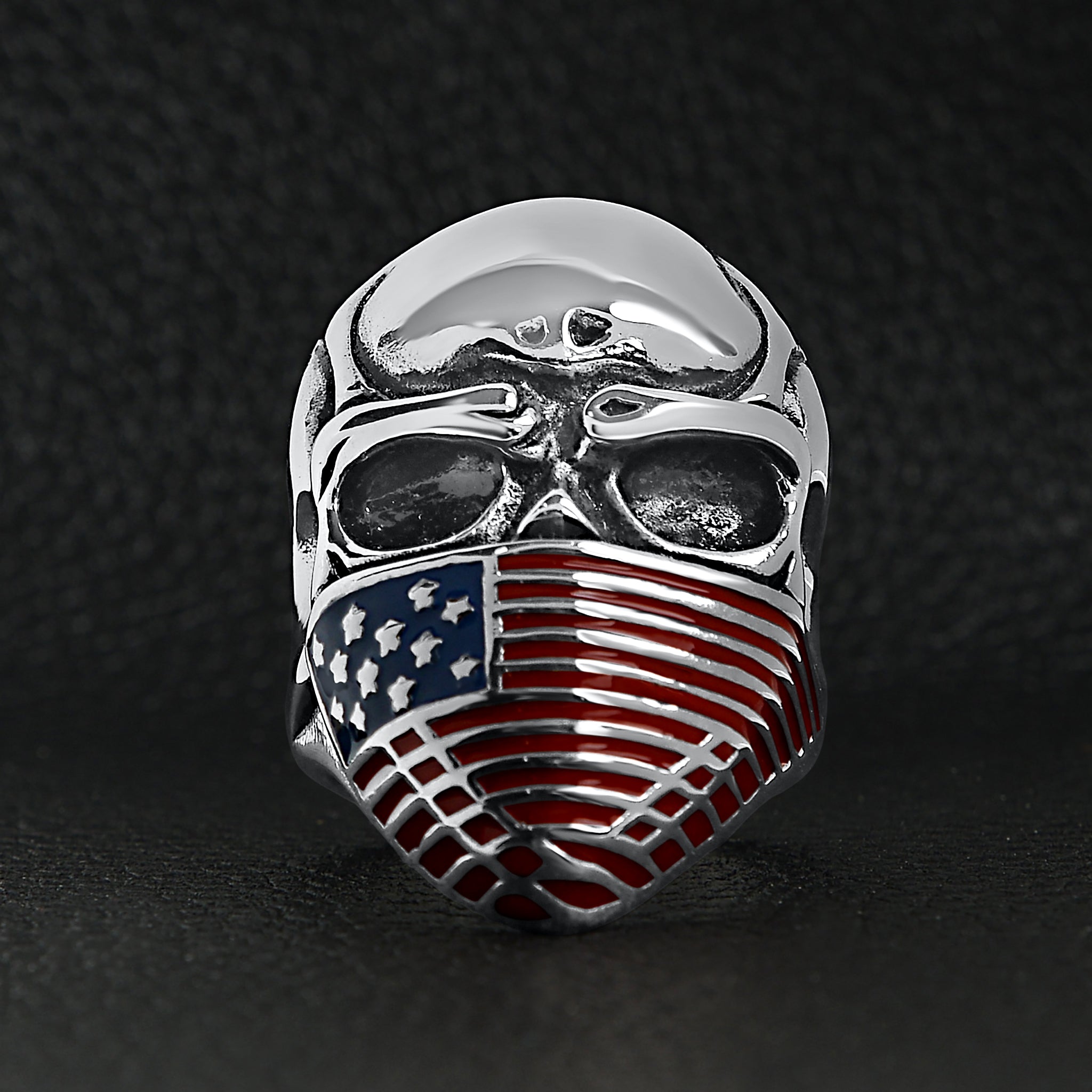 Stainless Steel USA American Flag Covered Skull Ring / SCR4105、mySite、dreamappss