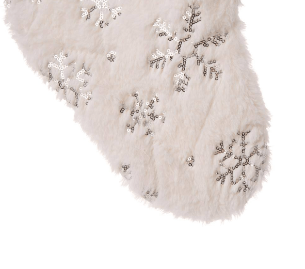 Plush Christmas Stocking Silver Embroidered Sequin Snowflakes Loop Hanger、mySite、g9winljtr