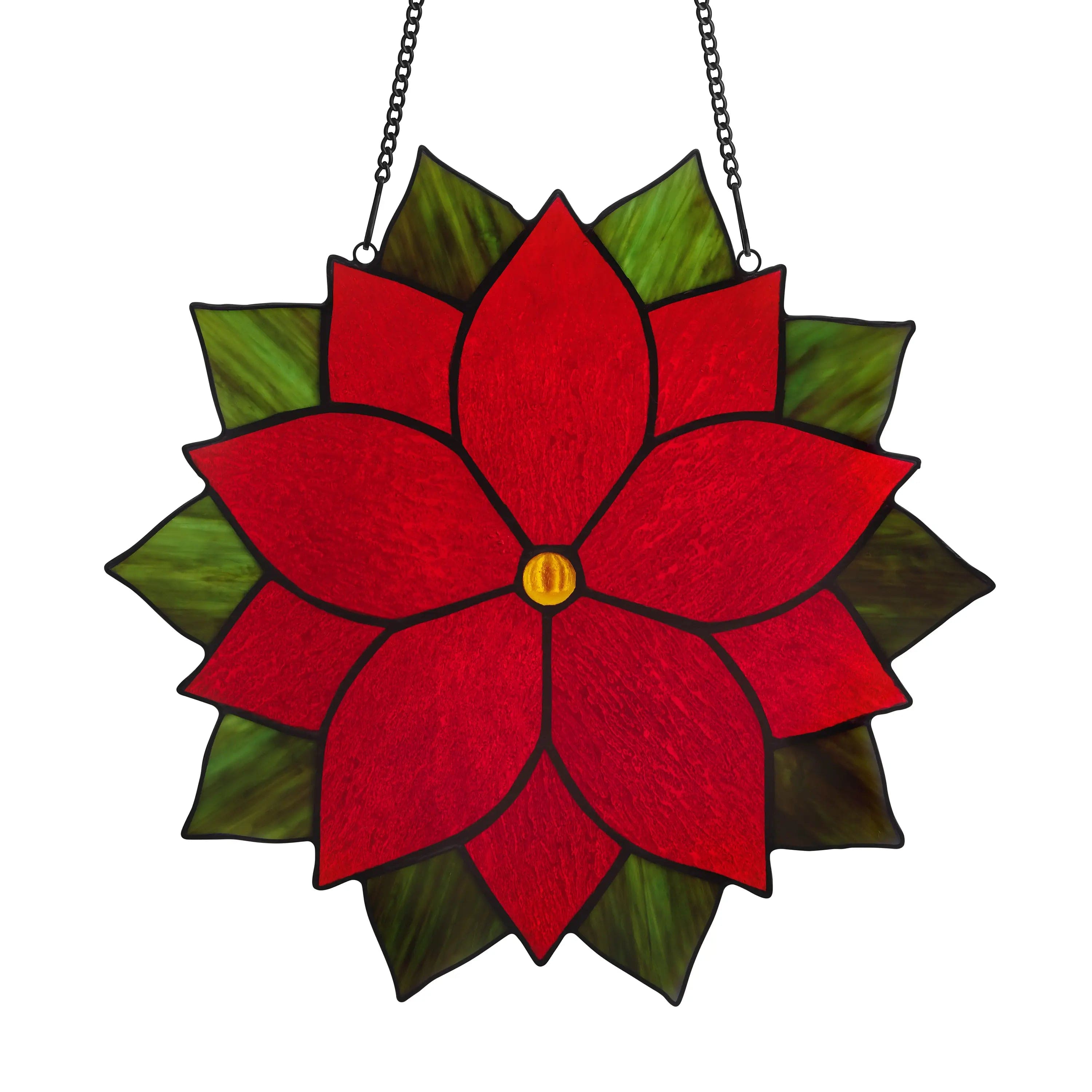 Pointsettia Stained Glass Holiday Decoration Beautiful Red Flower、mySite、g9winljtr