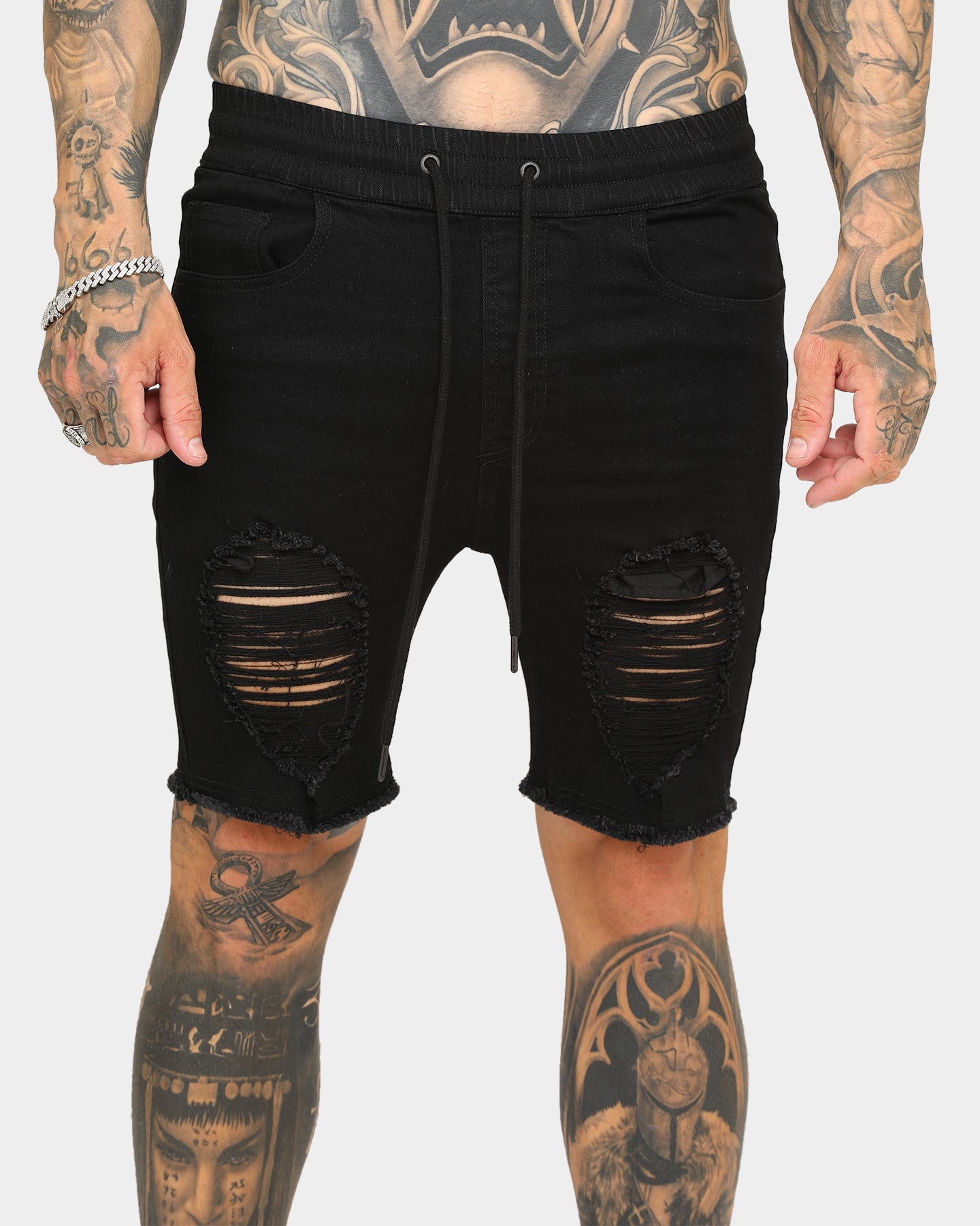 ENES Gunner Skinny Ripped Shorts Black、mySite、zt4zffjzw