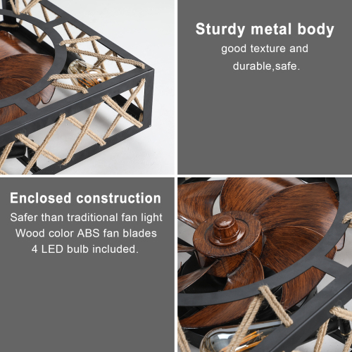 Farmhouse Rustic Ceiling Fan and Remote Control,Square Caged Industrial Ceiling Fixture with 6 Speeds & Noiseless DC Motor for Kitchen Dining Room Living Room Bedroom、、eastwooduniform