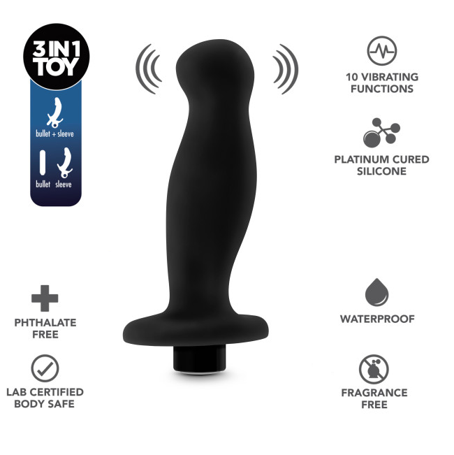 Anal Adventures Platinum By Blush® | Prostate Massager 02 Curved Black 4.25-Inch Vibrating Rechargeable Anal Plug、mySite、bottomscart