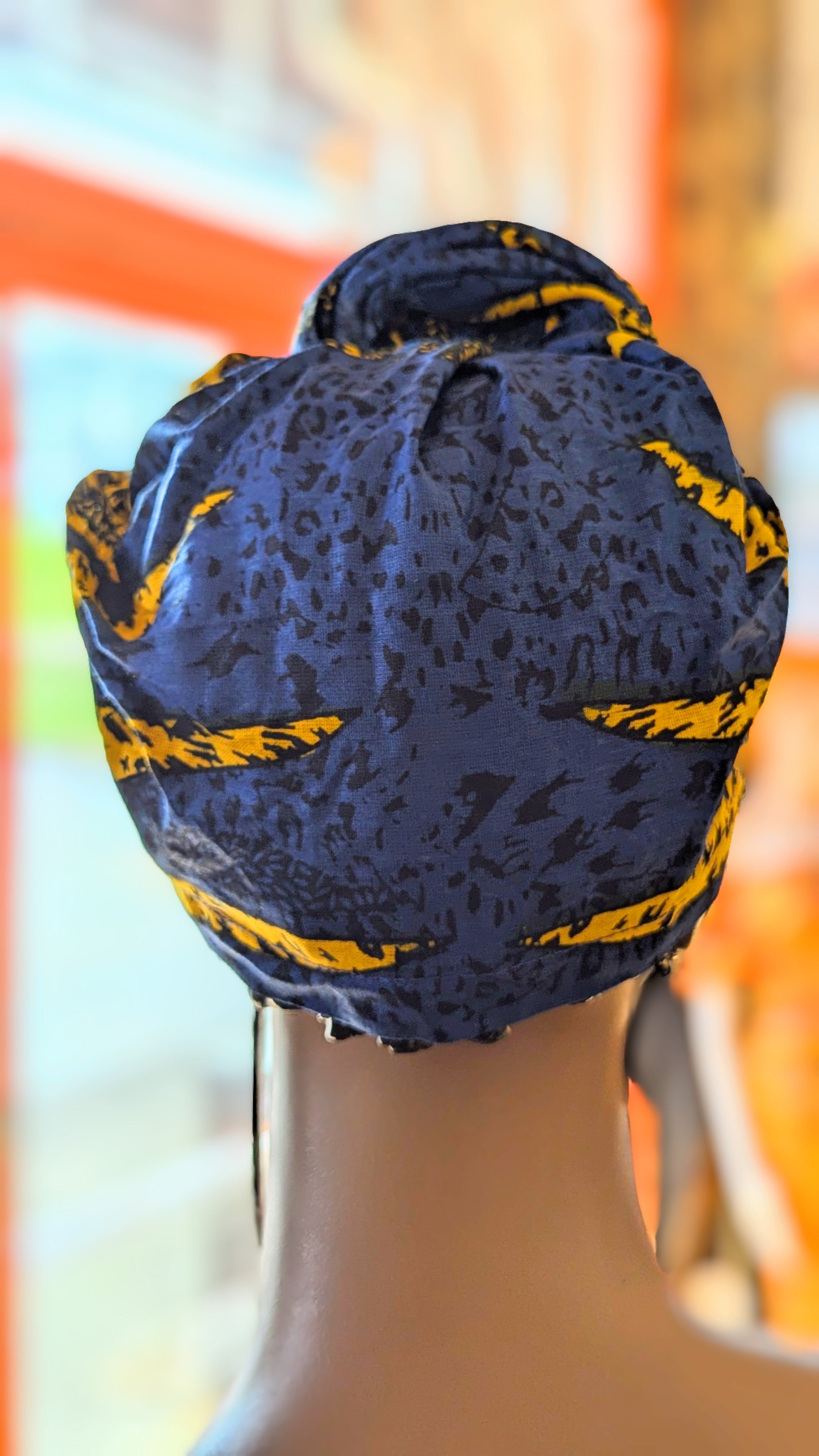 Dupsie's Zalika Blue and Gold Sunburst African Print Pre-Tied Head Wrap DP4071PT5、mySite、solidvoid
