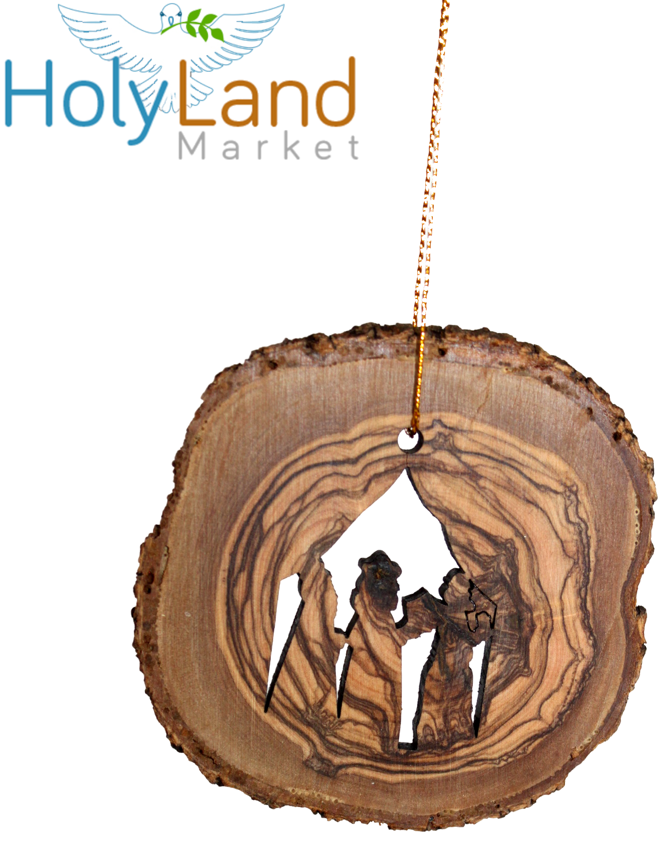  Holy Land Market Complete 7-Piece Olive Wood Bark Ornament Set - Inspirational Natural Wooden Christmas Decorations, Hand Carved in Bethlehem - Unique Christmas Ornaments & Decor Nativity Story Set、mySite、elrpsem3k