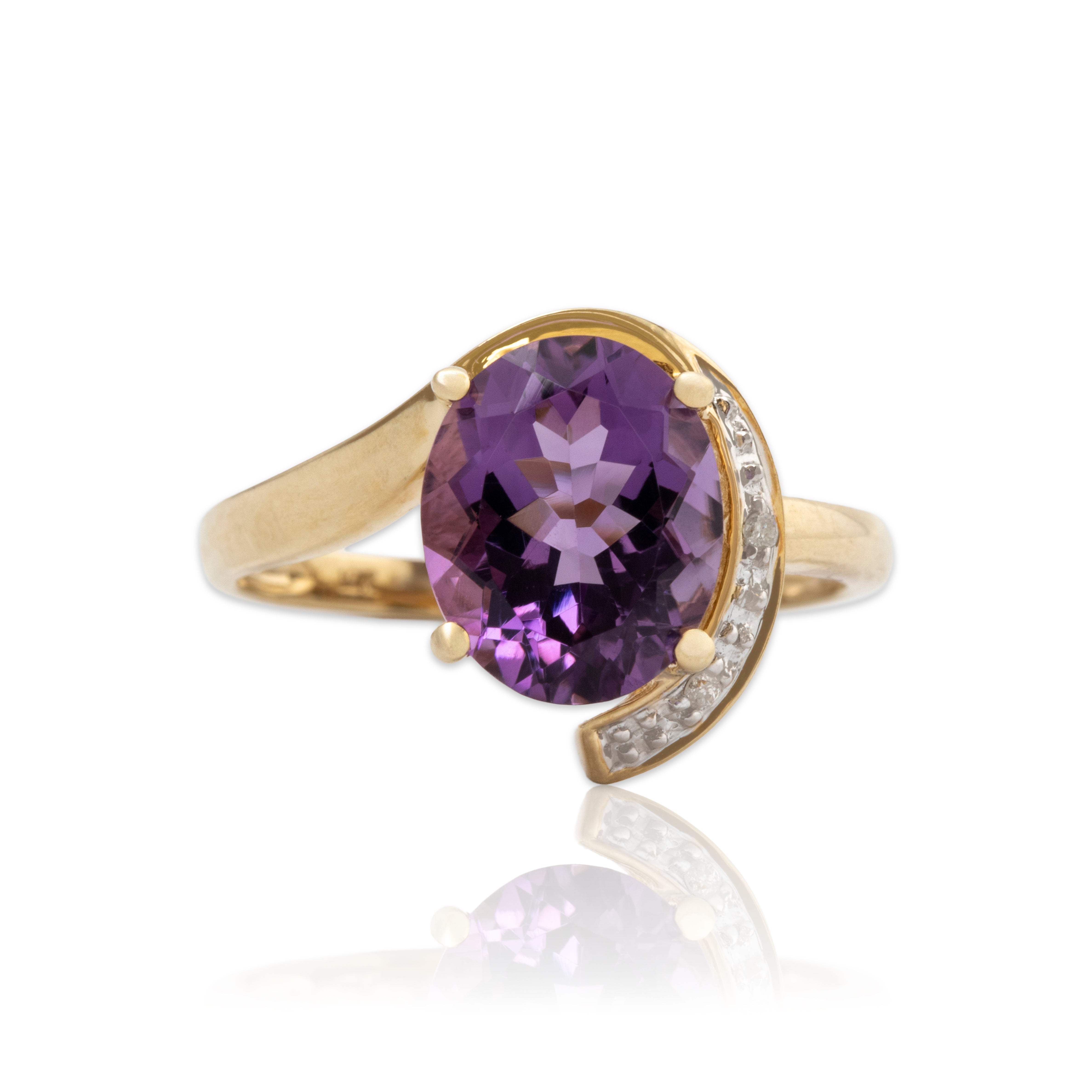 Vintage 10k Yellow Gold 2.4ct Amethyst Diamond Oval Ring 6.50、mySite、hinf8tx79
